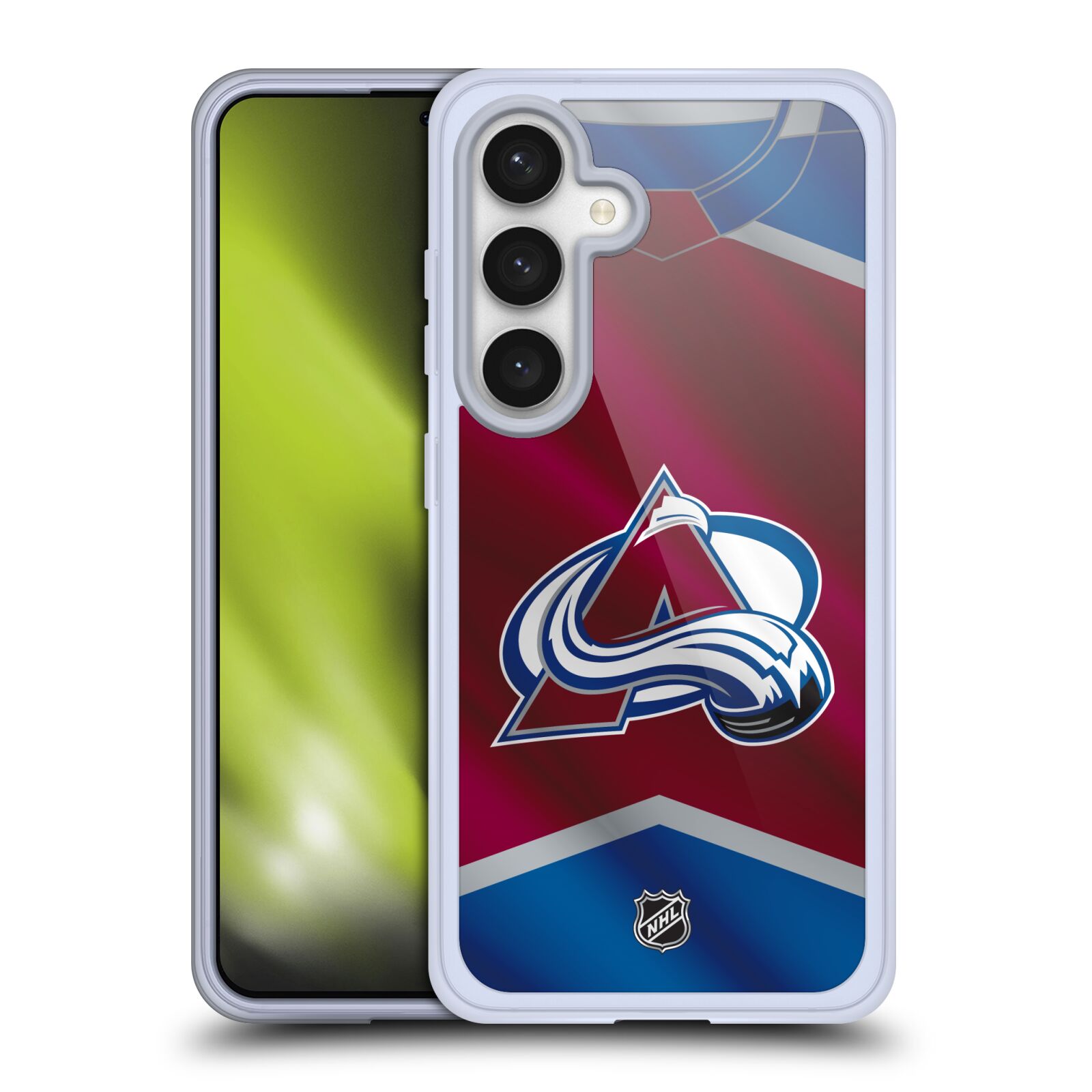 Silikonové lesklé pouzdro na mobil Samsung Galaxy S24 - NHL - Dres Colorado Avalanche (Silikonový kryt, obal, pouzdro na mobilní telefon Samsung Galaxy S24 s licencovaným motivem NHL - Dres Colorado Avalanche)