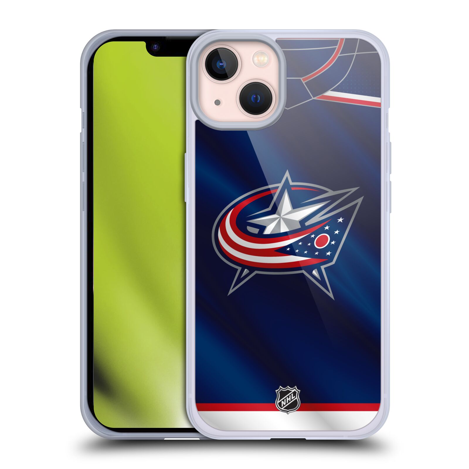 Silikonové pouzdro na mobil Apple iPhone 13 - NHL - Dres Columbus Blue Jackets (Silikonový kryt, obal, pouzdro na mobilní telefon Apple iPhone 13 s licencovaným motivem NHL - Dres Columbus Blue Jackets)