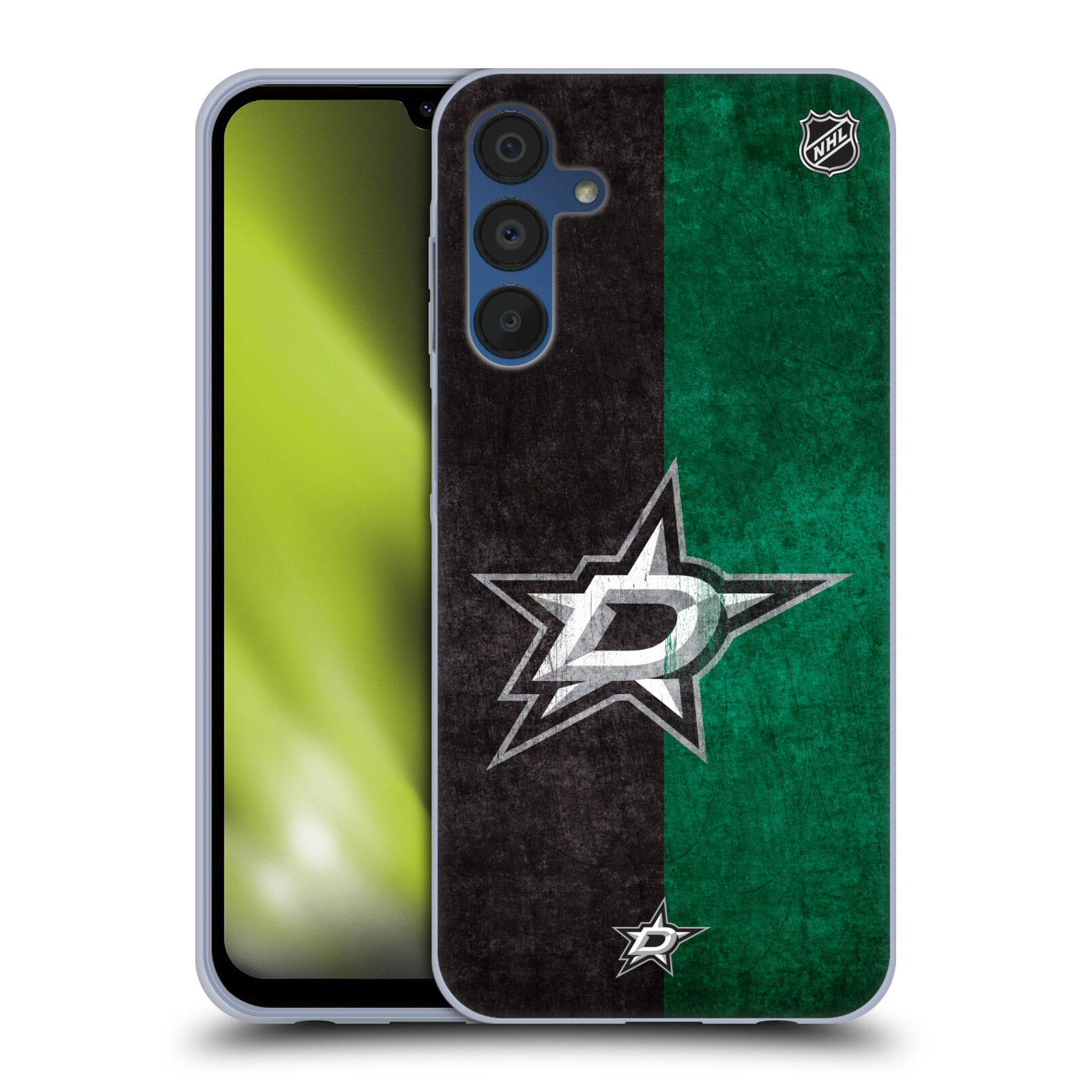 Silikonové pouzdro na mobil Samsung Galaxy A15 / A15 5G - NHL - Půlené logo Dallas Stars (Silikonový kryt, obal, pouzdro na mobilní telefon Samsung Galaxy A15 / A15 5G s licencovaným motivem NHL - Půlené logo Dallas Stars)