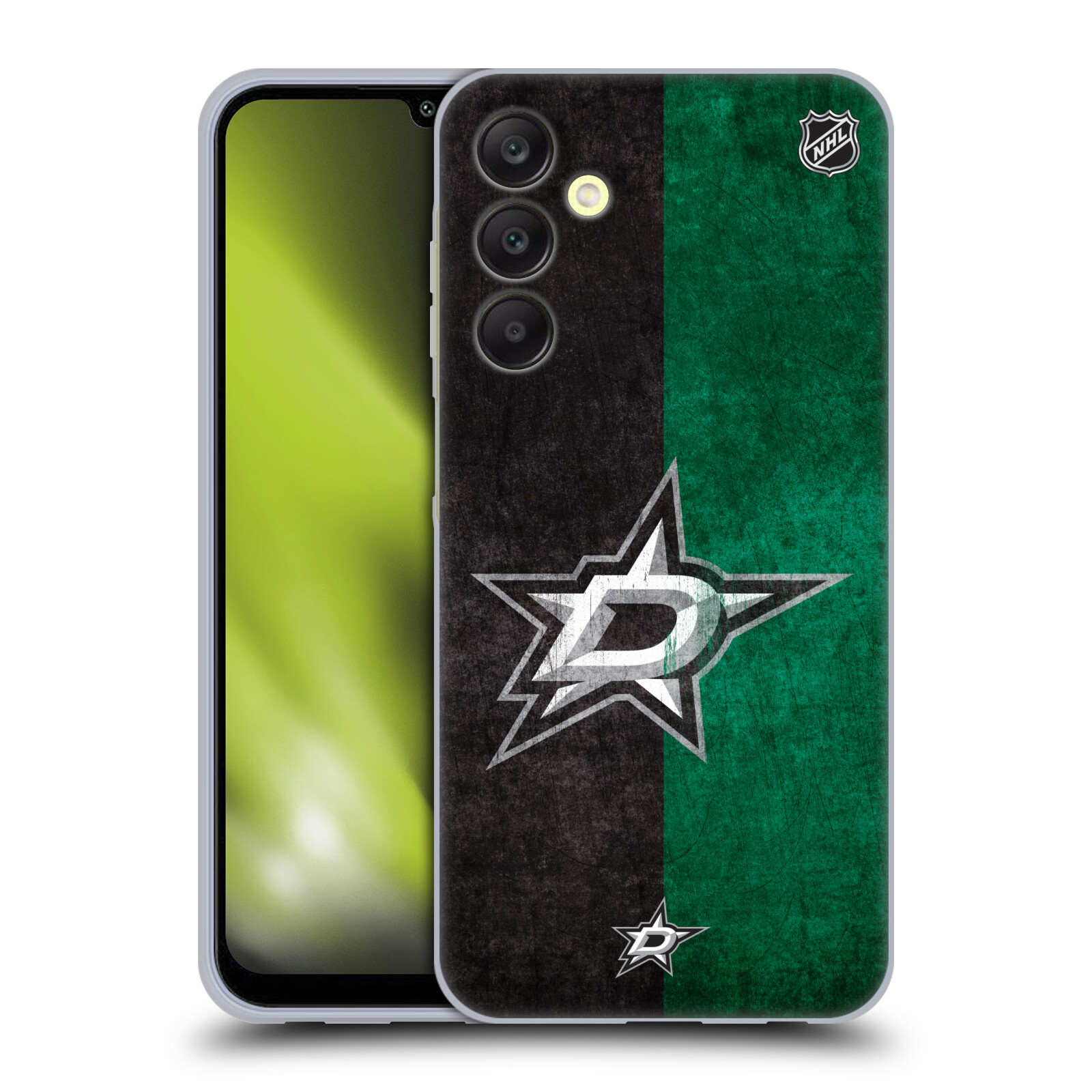 Silikonové pouzdro na mobil Samsung Galaxy A25 5G - NHL - Půlené logo Dallas Stars (Silikonový kryt, obal, pouzdro na mobilní telefon Samsung Galaxy A25 5G s licencovaným motivem NHL - Půlené logo Dallas Stars)