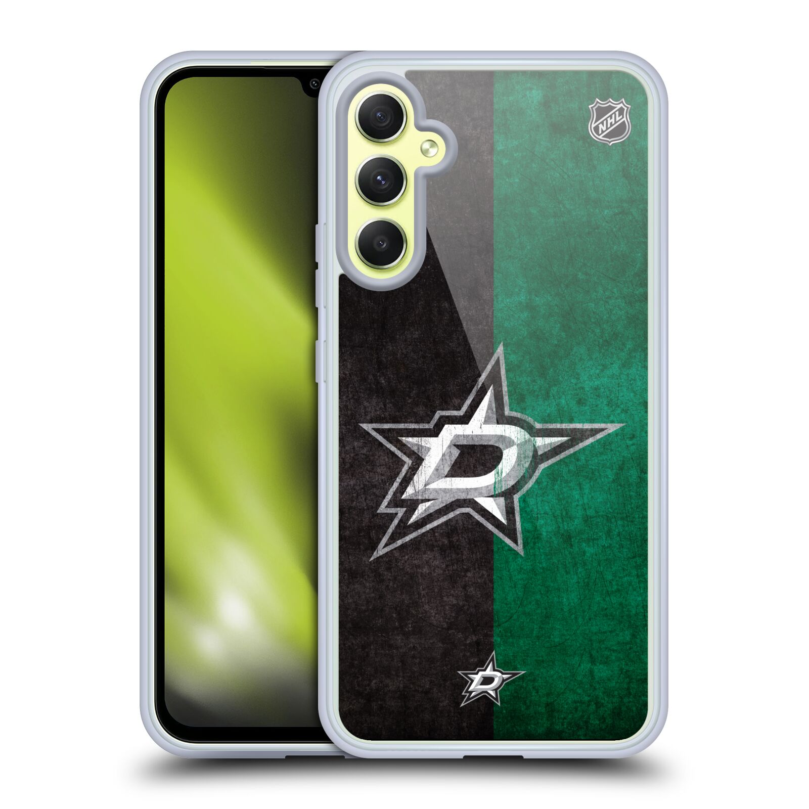 Silikonové pouzdro na mobil Samsung Galaxy A34 5G - NHL - Půlené logo Dallas Stars (Silikonový kryt, obal, pouzdro na mobilní telefon Samsung Galaxy A34 5G s licencovaným motivem NHL - Půlené logo Dallas Stars)