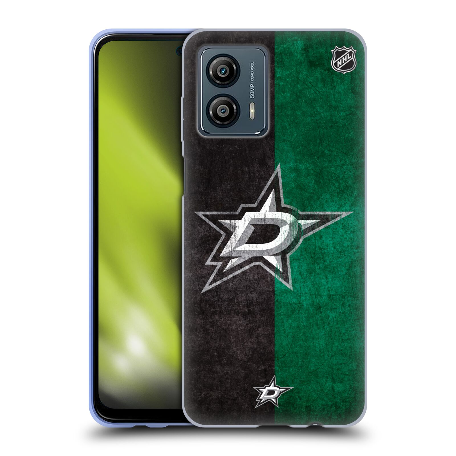 Silikonové pouzdro na mobil Motorola Moto G53 5G - NHL - Půlené logo Dallas Stars (Silikonový kryt, obal, pouzdro na mobilní telefon Motorola Moto G53 5G s licencovaným motivem NHL - Půlené logo Dallas Stars)