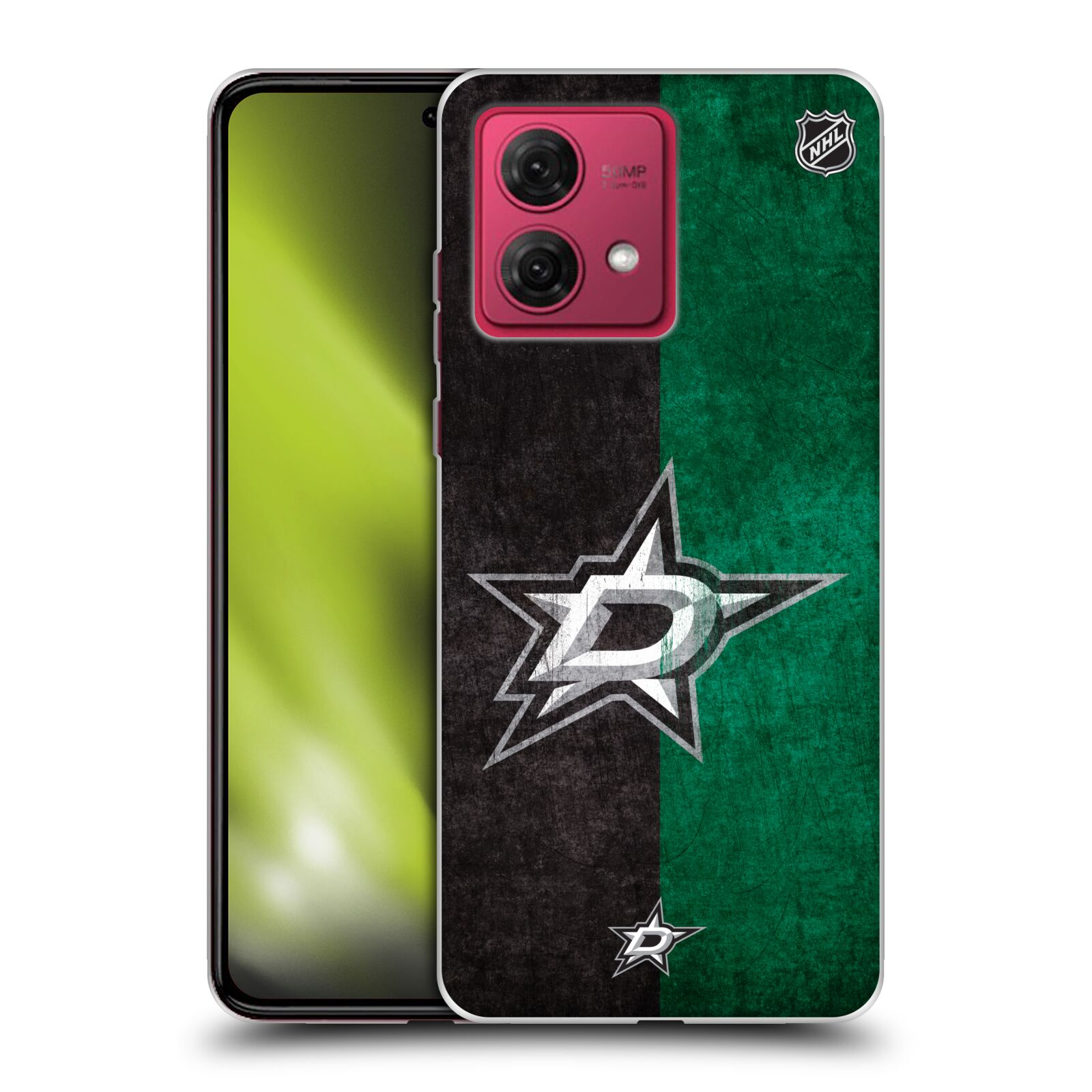 Silikonové pouzdro na mobil Motorola Moto G84 5G - NHL - Půlené logo Dallas Stars (Silikonový kryt, obal, pouzdro na mobilní telefon Motorola Moto G84 5G s licencovaným motivem NHL - Půlené logo Dallas Stars)