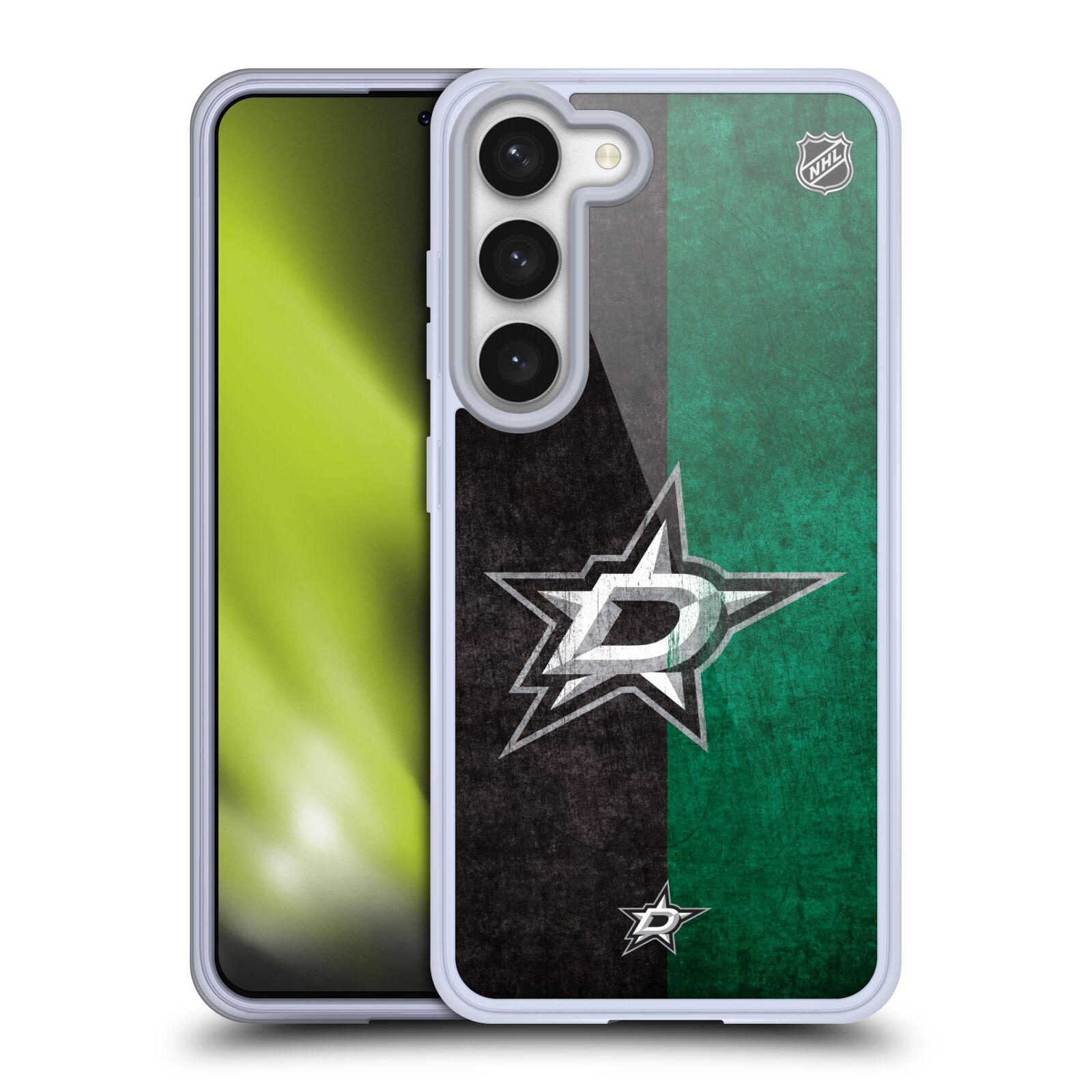 Silikonové pouzdro na mobil Samsung Galaxy S23 - NHL - Půlené logo Dallas Stars (Silikonový kryt, obal, pouzdro na mobilní telefon Samsung Galaxy S23 s licencovaným motivem NHL - Půlené logo Dallas Stars)