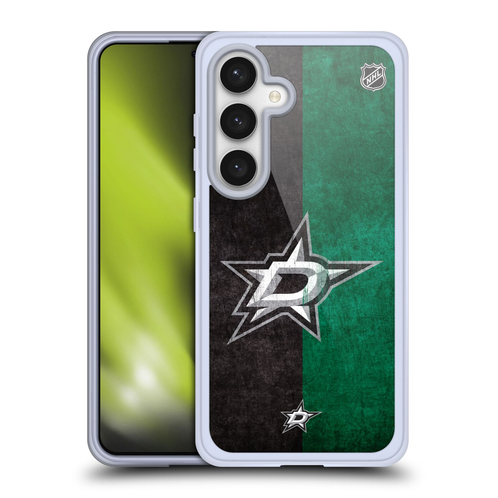 Silikonové lesklé pouzdro na mobil Samsung Galaxy S24 - NHL - Půlené logo Dallas Stars (Silikonový kryt, obal, pouzdro na mobilní telefon Samsung Galaxy S24 s licencovaným motivem NHL - Půlené logo Dallas Stars)