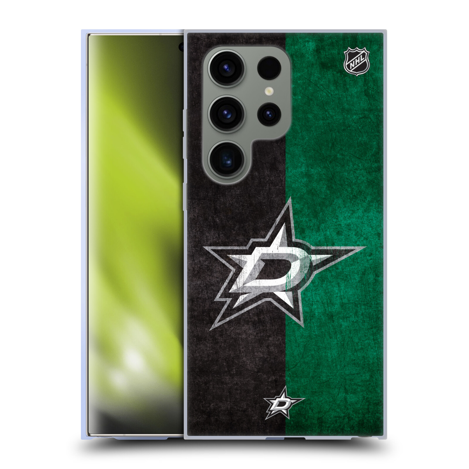 Silikonové lesklé pouzdro na mobil Samsung Galaxy S24 Ultra - NHL - Půlené logo Dallas Stars (Silikonový kryt, obal, pouzdro na mobilní telefon Samsung Galaxy S24 Ultra s licencovaným motivem NHL - Půlené logo Dallas Stars)