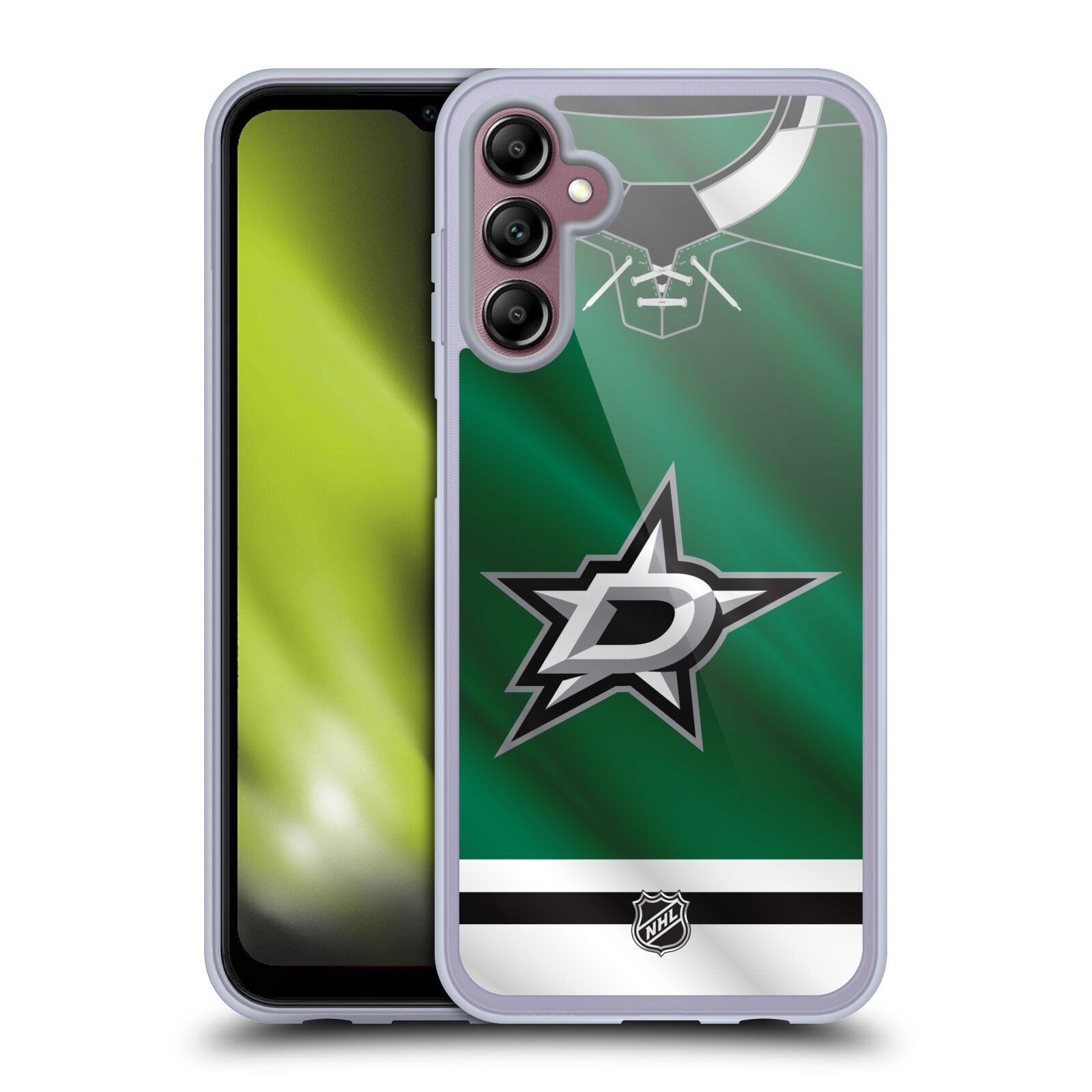 Silikonové pouzdro na mobil Samsung Galaxy A14 5G / LTE - NHL - Dres Dallas Stars (Silikonový kryt, obal, pouzdro na mobilní telefon Samsung Galaxy A14 5G / LTE s licencovaným motivem NHL - Dres Dallas Stars)