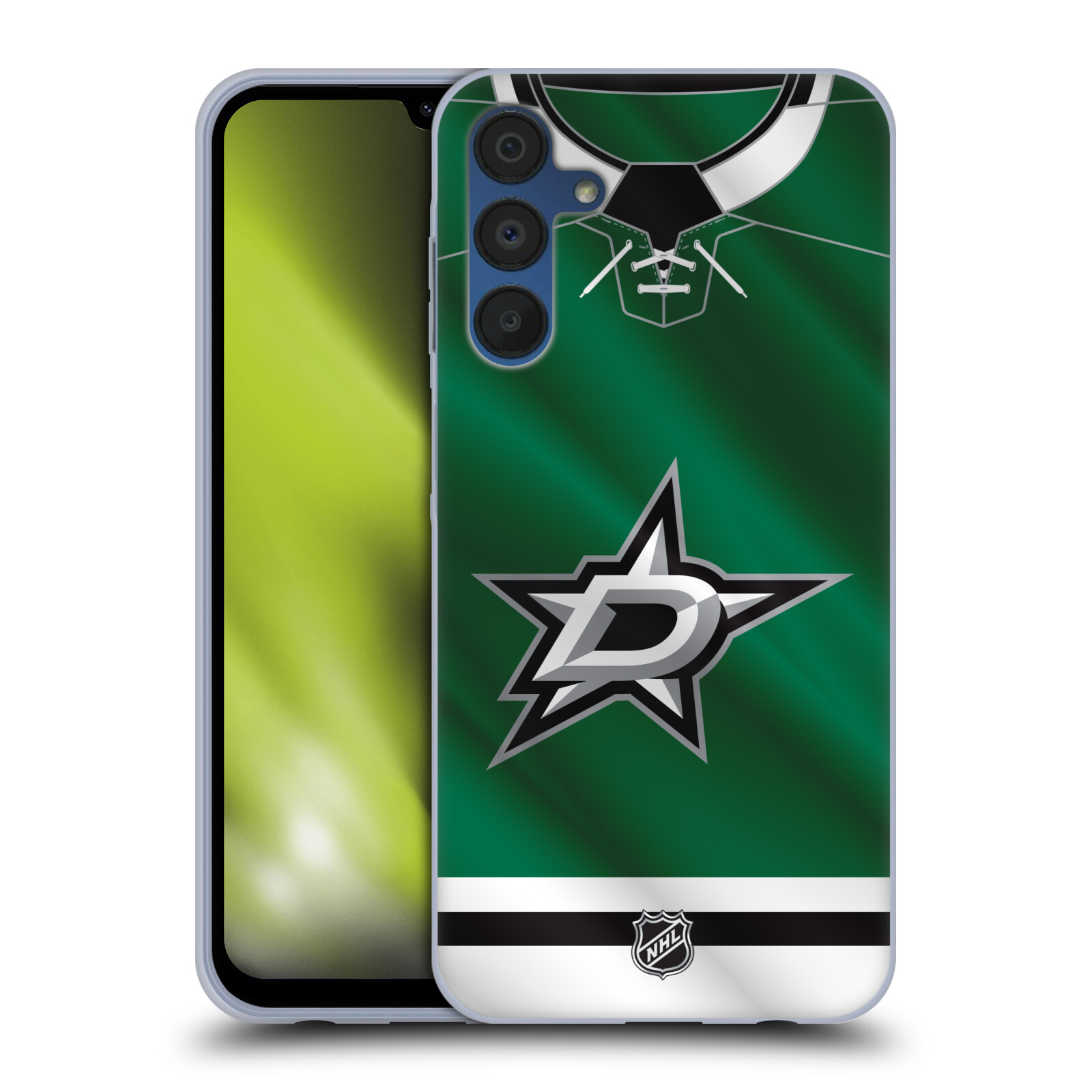 Silikonové pouzdro na mobil Samsung Galaxy A15 / A15 5G - NHL - Dres Dallas Stars (Silikonový kryt, obal, pouzdro na mobilní telefon Samsung Galaxy A15 / A15 5G s licencovaným motivem NHL - Dres Dallas Stars)