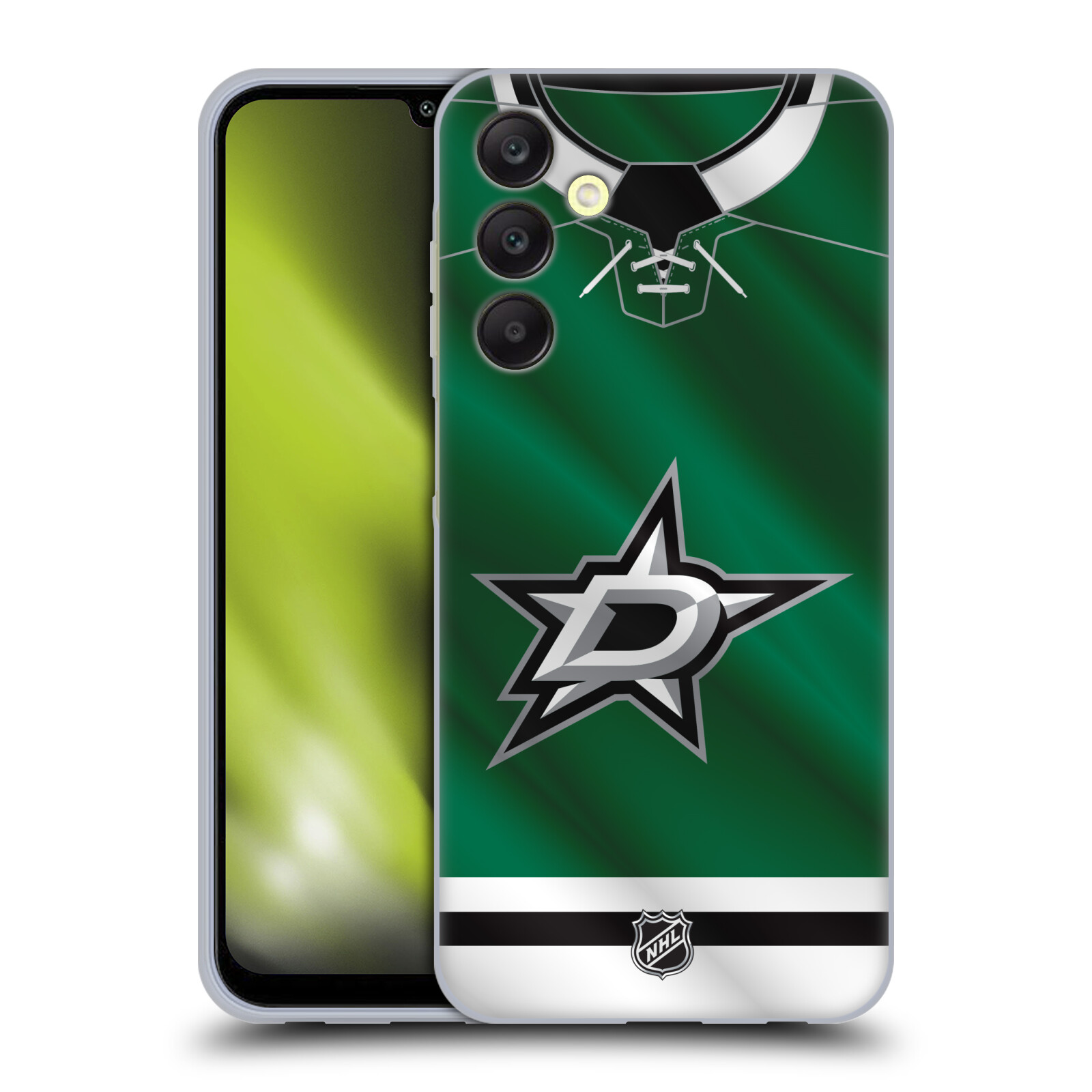 Silikonové pouzdro na mobil Samsung Galaxy A25 5G - NHL - Dres Dallas Stars (Silikonový kryt, obal, pouzdro na mobilní telefon Samsung Galaxy A25 5G s licencovaným motivem NHL - Dres Dallas Stars)