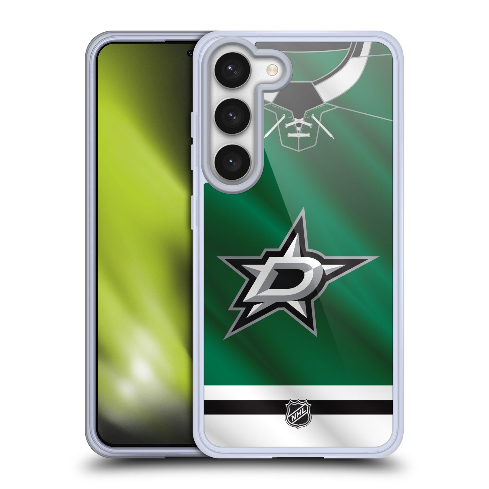 Silikonové pouzdro na mobil Samsung Galaxy S23 - NHL - Dres Dallas Stars (Silikonový kryt, obal, pouzdro na mobilní telefon Samsung Galaxy S23 s licencovaným motivem NHL - Dres Dallas Stars)