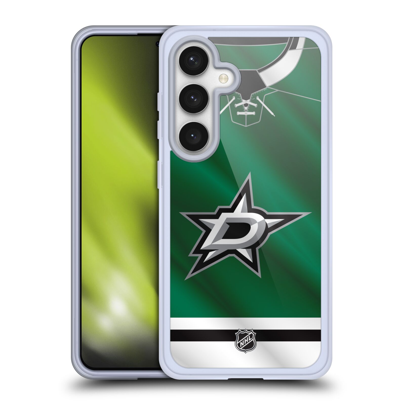 Silikonové lesklé pouzdro na mobil Samsung Galaxy S24 - NHL - Dres Dallas Stars (Silikonový kryt, obal, pouzdro na mobilní telefon Samsung Galaxy S24 s licencovaným motivem NHL - Dres Dallas Stars)
