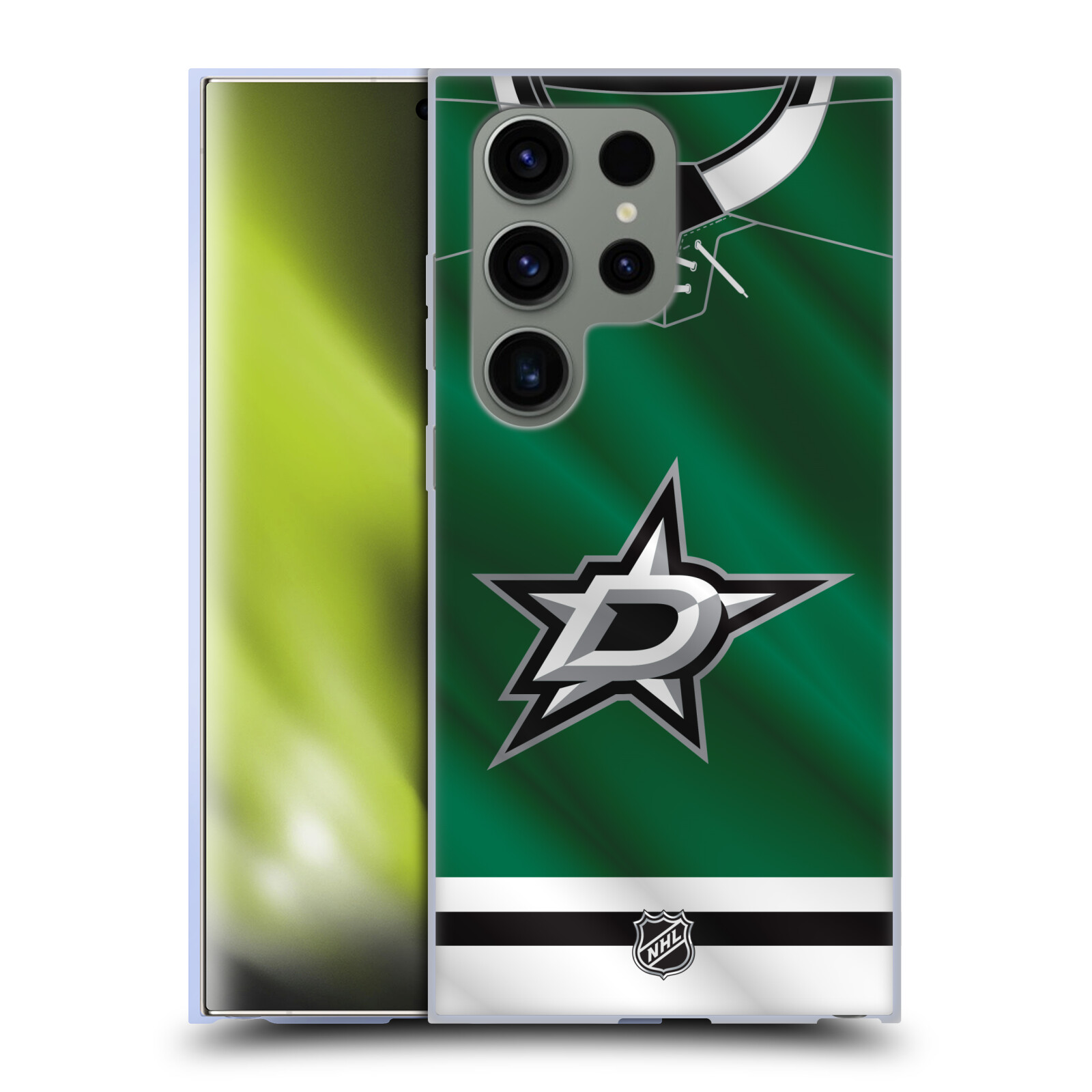 Silikonové lesklé pouzdro na mobil Samsung Galaxy S24 Ultra - NHL - Dres Dallas Stars (Silikonový kryt, obal, pouzdro na mobilní telefon Samsung Galaxy S24 Ultra s licencovaným motivem NHL - Dres Dallas Stars)