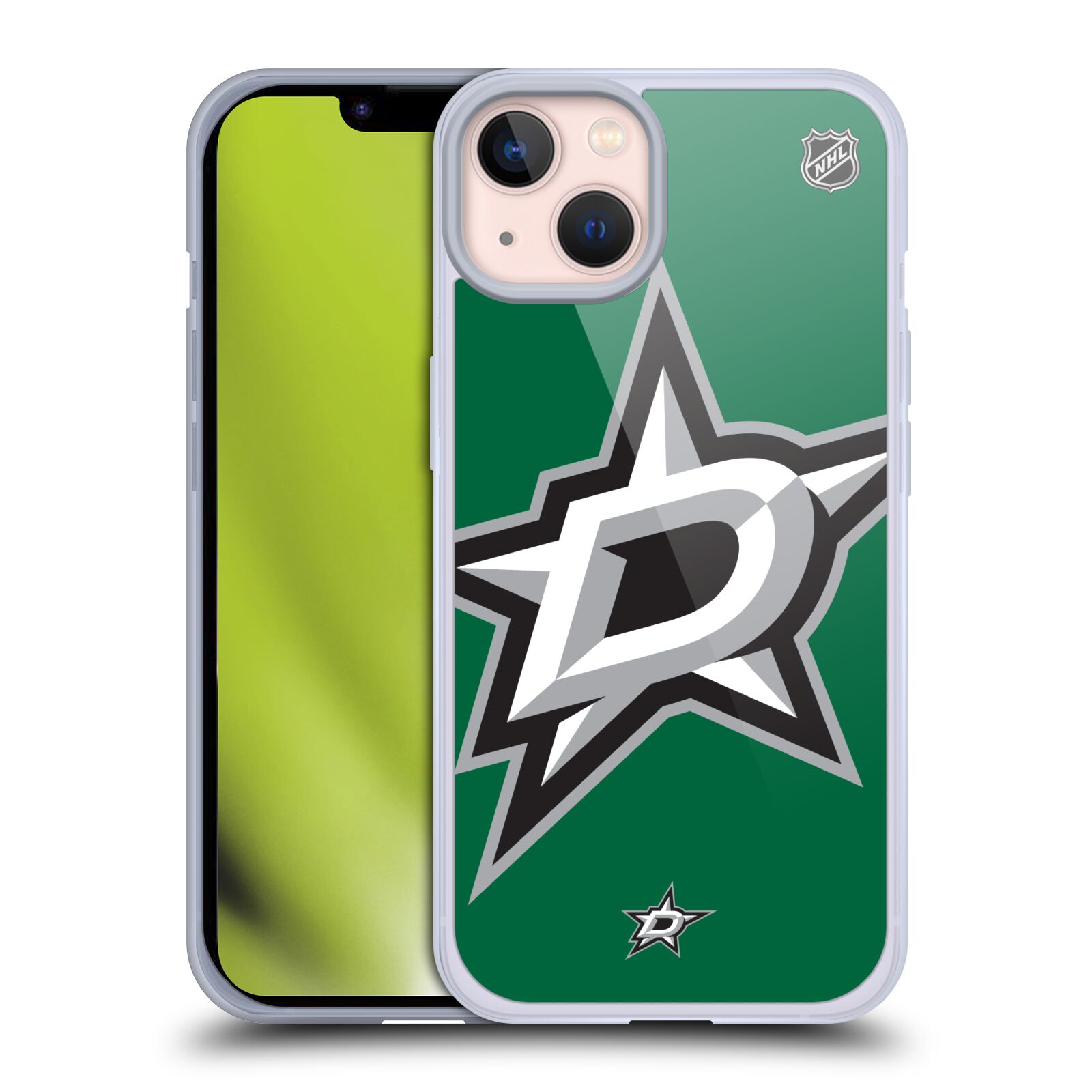 Silikonové pouzdro na mobil Apple iPhone 13 - NHL - Velké logo Dallas Stars (Silikonový kryt, obal, pouzdro na mobilní telefon Apple iPhone 13 s licencovaným motivem NHL - Velké logo Dallas Stars)
