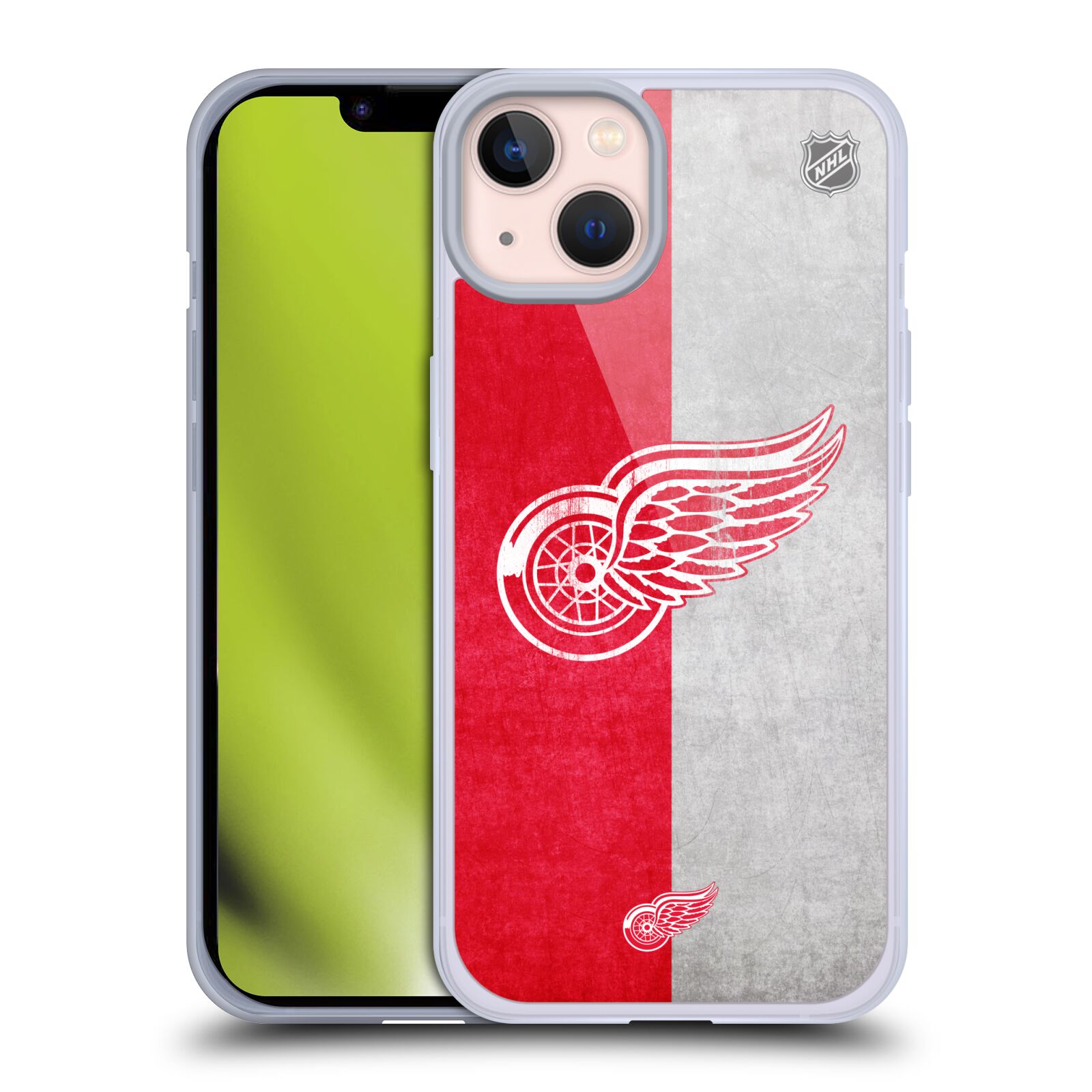 Silikonové pouzdro na mobil Apple iPhone 13 - NHL - Půlené logo Detroit Red Wings (Silikonový kryt, obal, pouzdro na mobilní telefon Apple iPhone 13 s licencovaným motivem NHL - Půlené logo Detroit Red Wings)