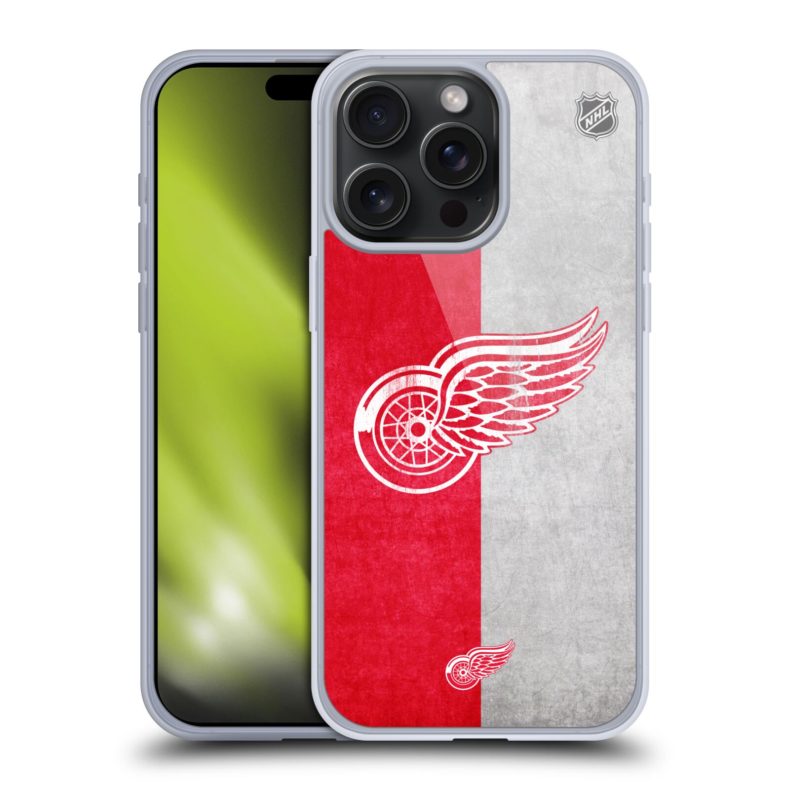 Silikonové lesklé pouzdro na mobil Apple iPhone 15 Pro Max - NHL - Půlené logo Detroit Red Wings (Silikonový lesklý kryt, obal, pouzdro na mobilní telefon Apple iPhone 15 Pro Max s licencovaným motivem NHL - Půlené logo Detroit Red Wings)