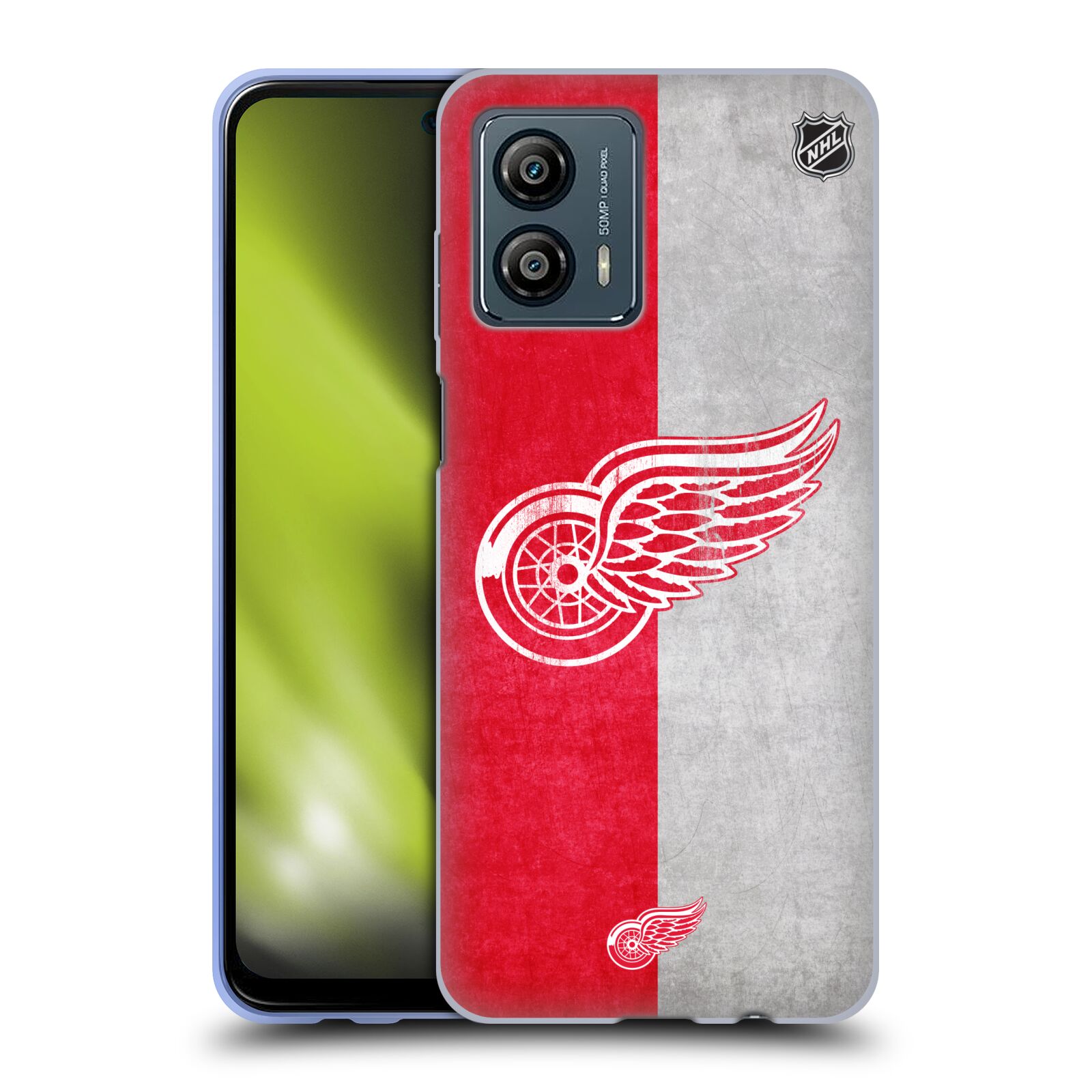 Silikonové pouzdro na mobil Motorola Moto G53 5G - NHL - Půlené logo Detroit Red Wings (Silikonový kryt, obal, pouzdro na mobilní telefon Motorola Moto G53 5G s licencovaným motivem NHL - Půlené logo Detroit Red Wings)
