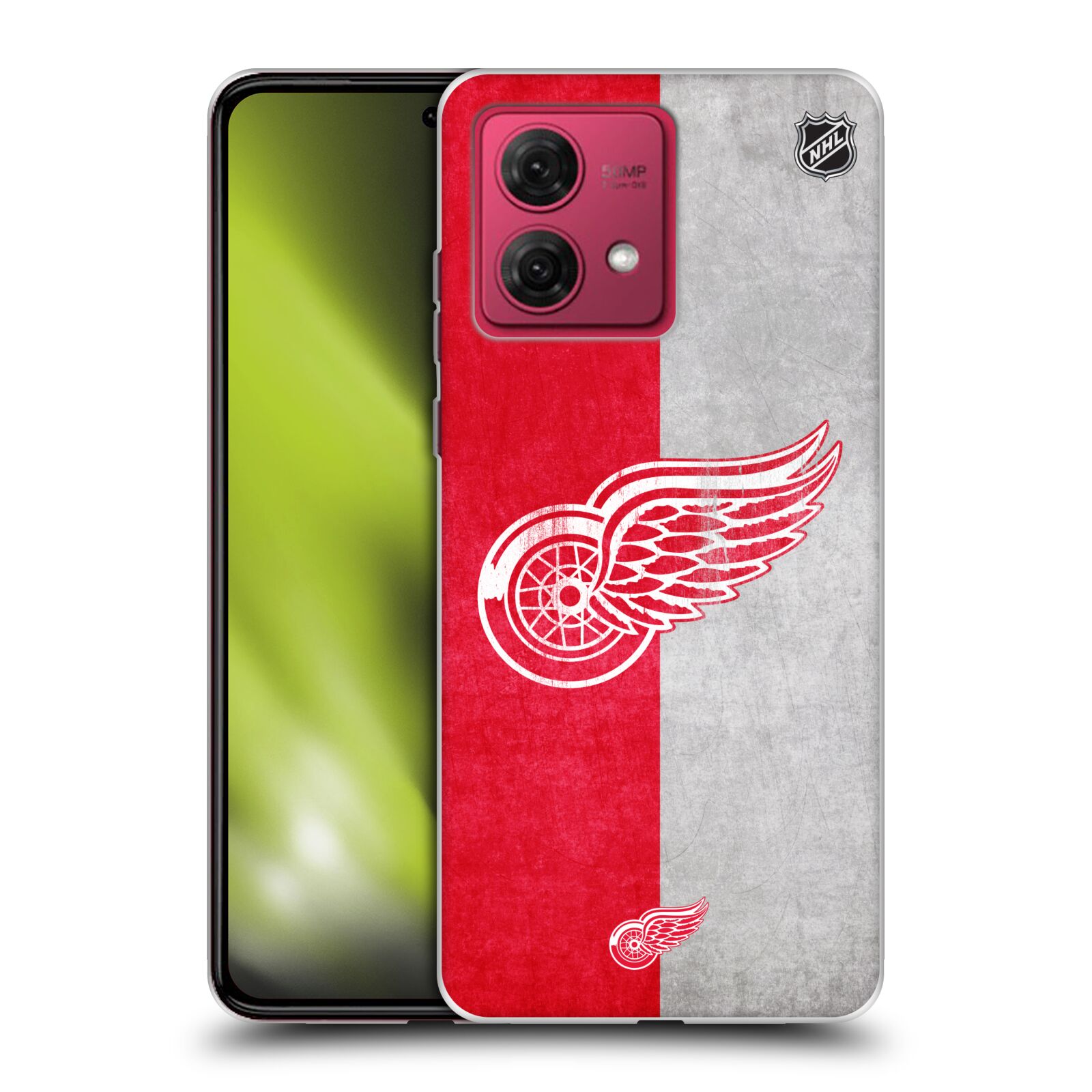 Silikonové pouzdro na mobil Motorola Moto G84 5G - NHL - Půlené logo Detroit Red Wings (Silikonový kryt, obal, pouzdro na mobilní telefon Motorola Moto G84 5G s licencovaným motivem NHL - Půlené logo Detroit Red Wings)