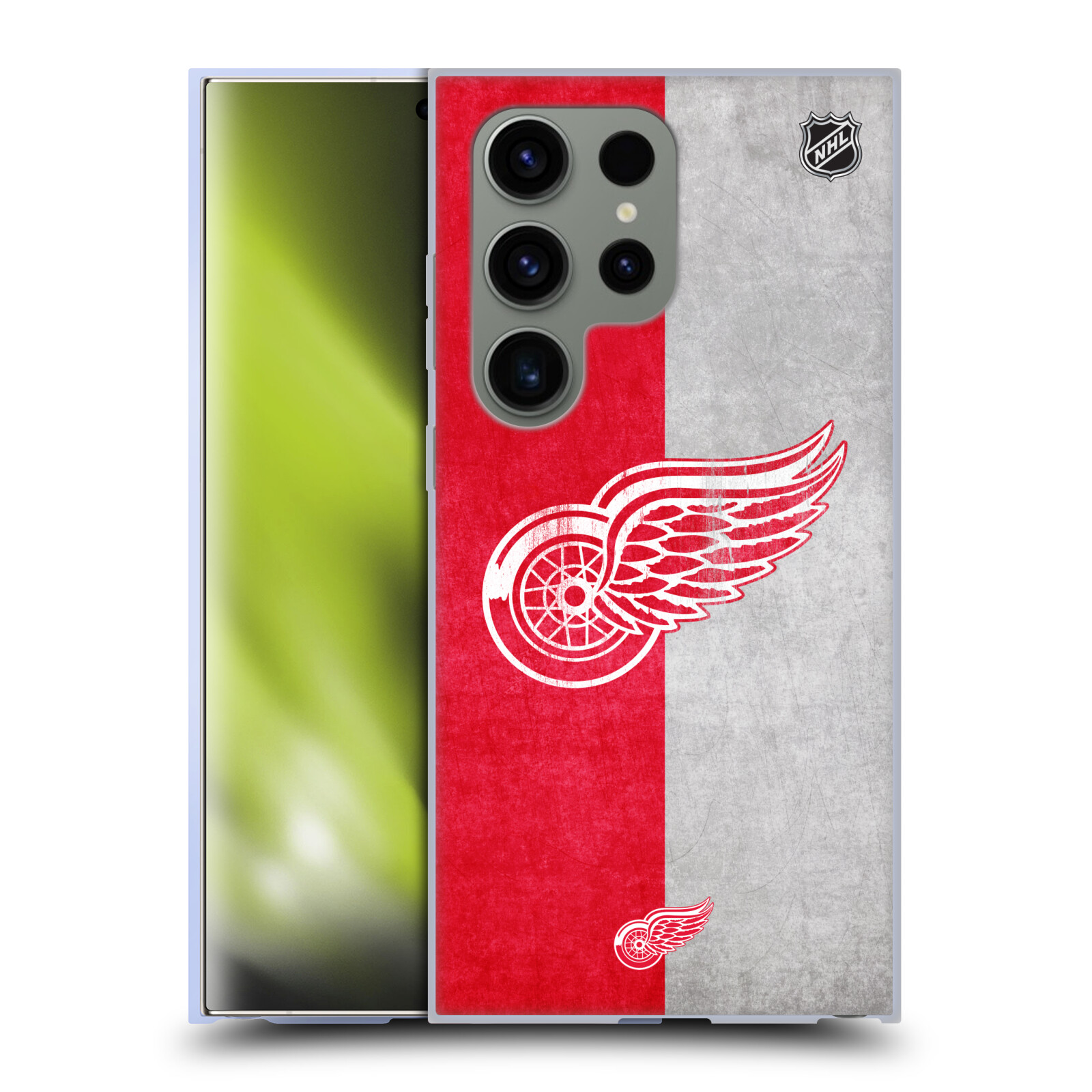 Silikonové lesklé pouzdro na mobil Samsung Galaxy S24 Ultra - NHL - Půlené logo Detroit Red Wings (Silikonový kryt, obal, pouzdro na mobilní telefon Samsung Galaxy S24 Ultra s licencovaným motivem NHL - Půlené logo Detroit Red Wings)