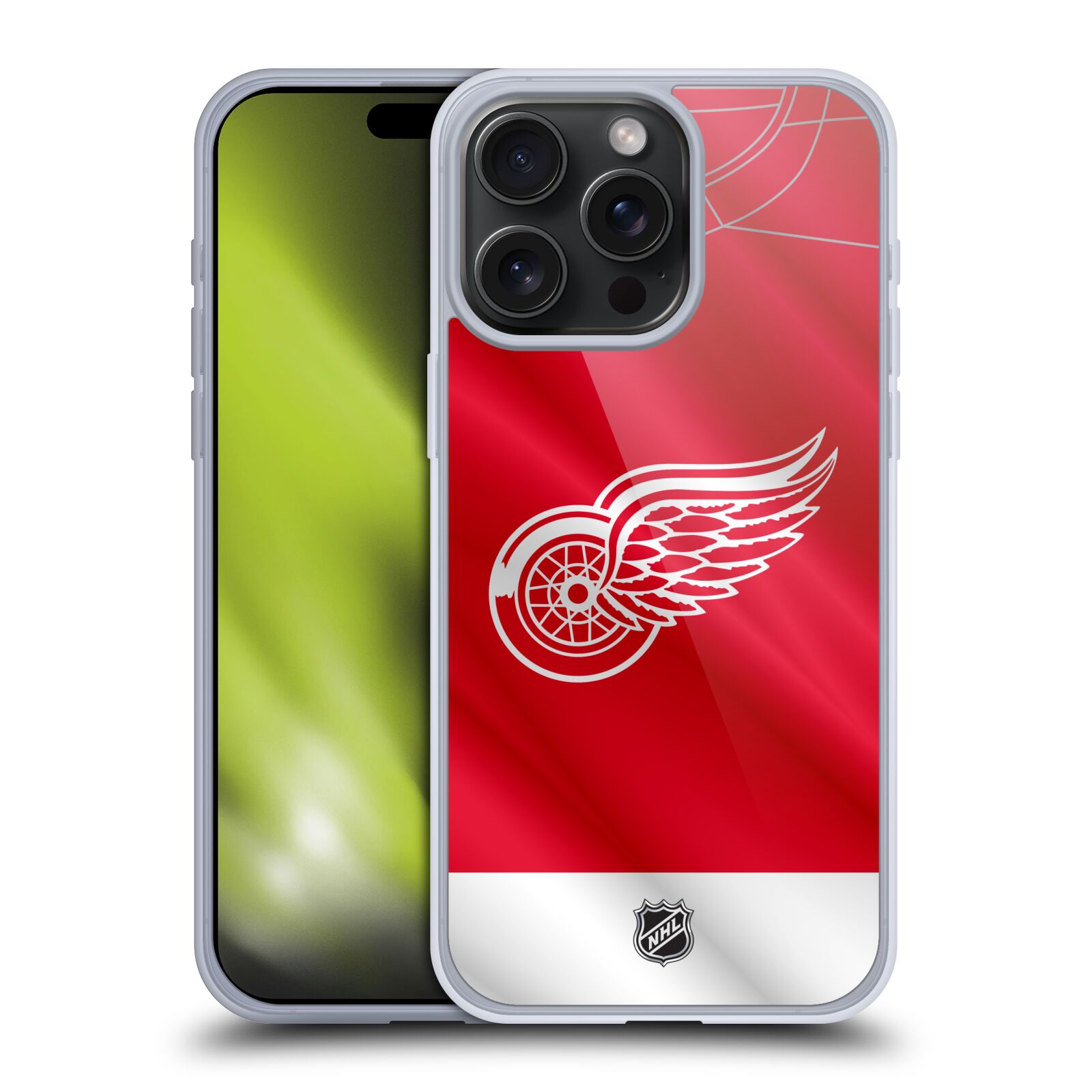 Silikonové lesklé pouzdro na mobil Apple iPhone 15 Pro Max - NHL - Dres Detroit Red Wings (Silikonový lesklý kryt, obal, pouzdro na mobilní telefon Apple iPhone 15 Pro Max s licencovaným motivem NHL - Dres Detroit Red Wings)