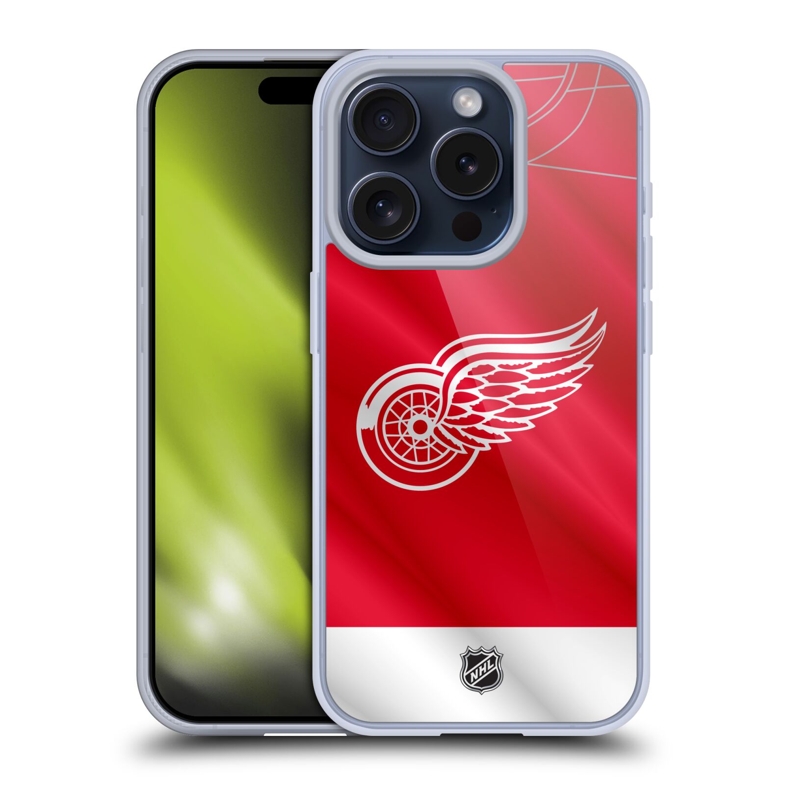 Silikonové lesklé pouzdro na mobil Apple iPhone 15 Pro - NHL - Dres Detroit Red Wings (Silikonový lesklý kryt, obal, pouzdro na mobilní telefon Apple iPhone 15 Pro s licencovaným motivem NHL - Dres Detroit Red Wings)
