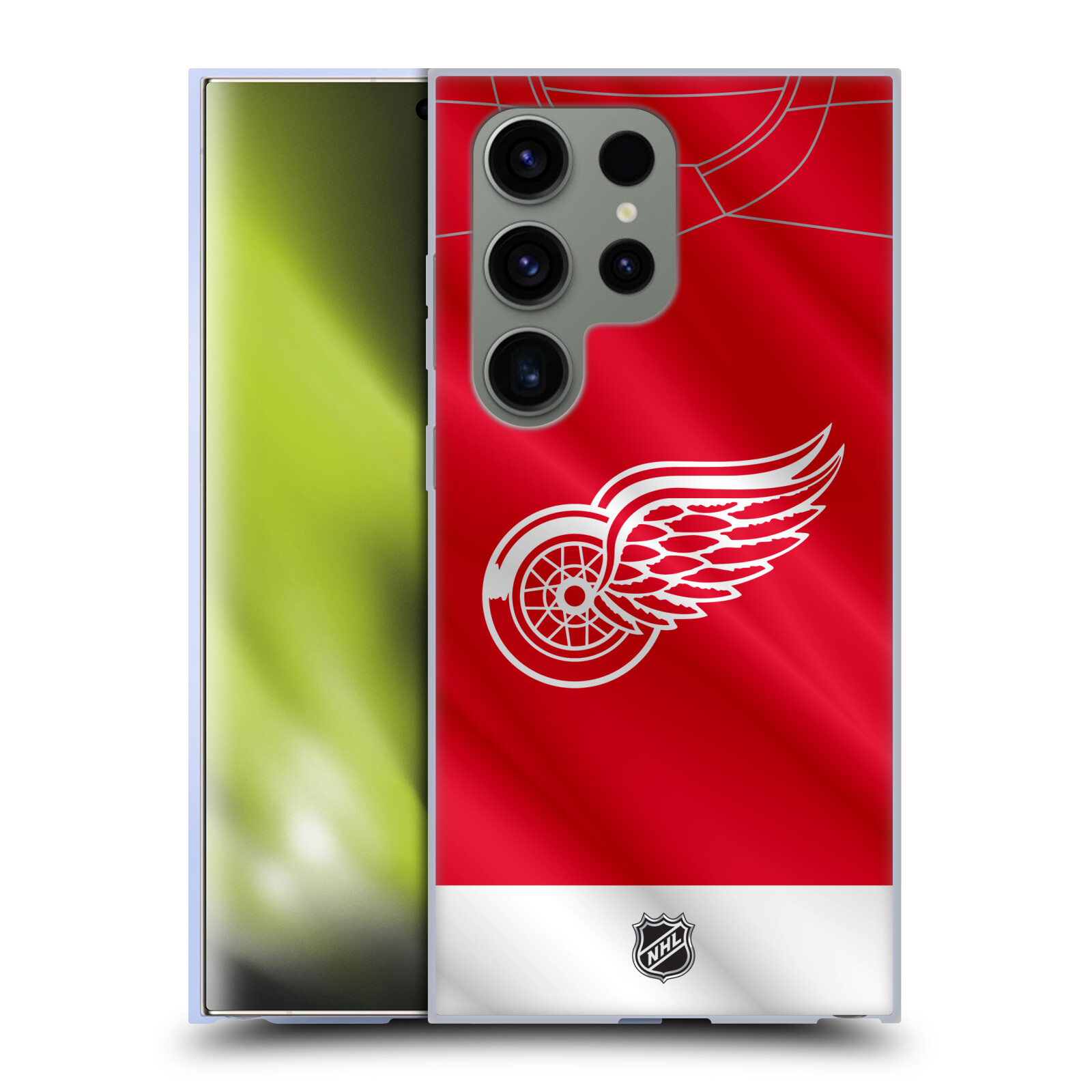 Silikonové lesklé pouzdro na mobil Samsung Galaxy S24 Ultra - NHL - Dres Detroit Red Wings (Silikonový kryt, obal, pouzdro na mobilní telefon Samsung Galaxy S24 Ultra s licencovaným motivem NHL - Dres Detroit Red Wings)