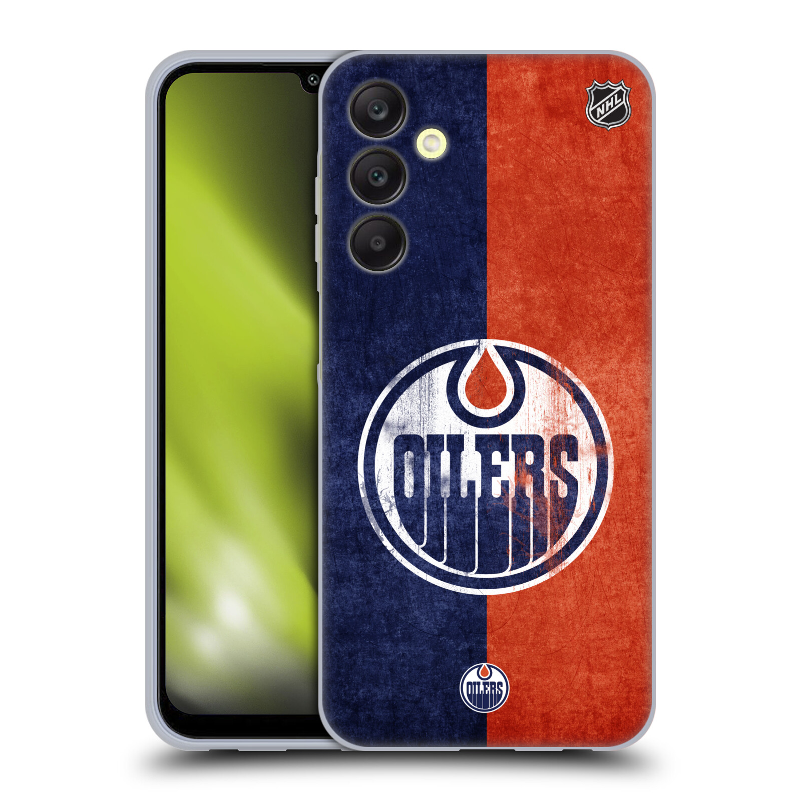 Silikonové pouzdro na mobil Samsung Galaxy A25 5G - NHL - Půlené logo Edmonton Oilers (Silikonový kryt, obal, pouzdro na mobilní telefon Samsung Galaxy A25 5G s licencovaným motivem NHL - Půlené logo Edmonton Oilers)