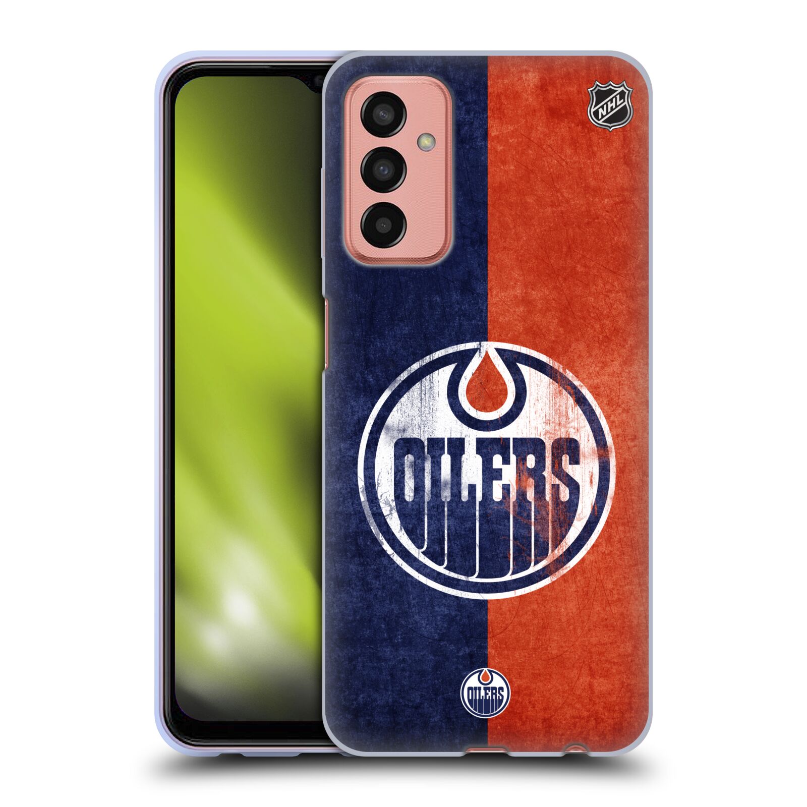 Silikonové pouzdro na mobil Samsung Galaxy M13 - NHL - Půlené logo Edmonton Oilers (Silikonový kryt, obal, pouzdro na mobilní telefon Samsung Galaxy M13 s licencovaným motivem NHL - Půlené logo Edmonton Oilers)