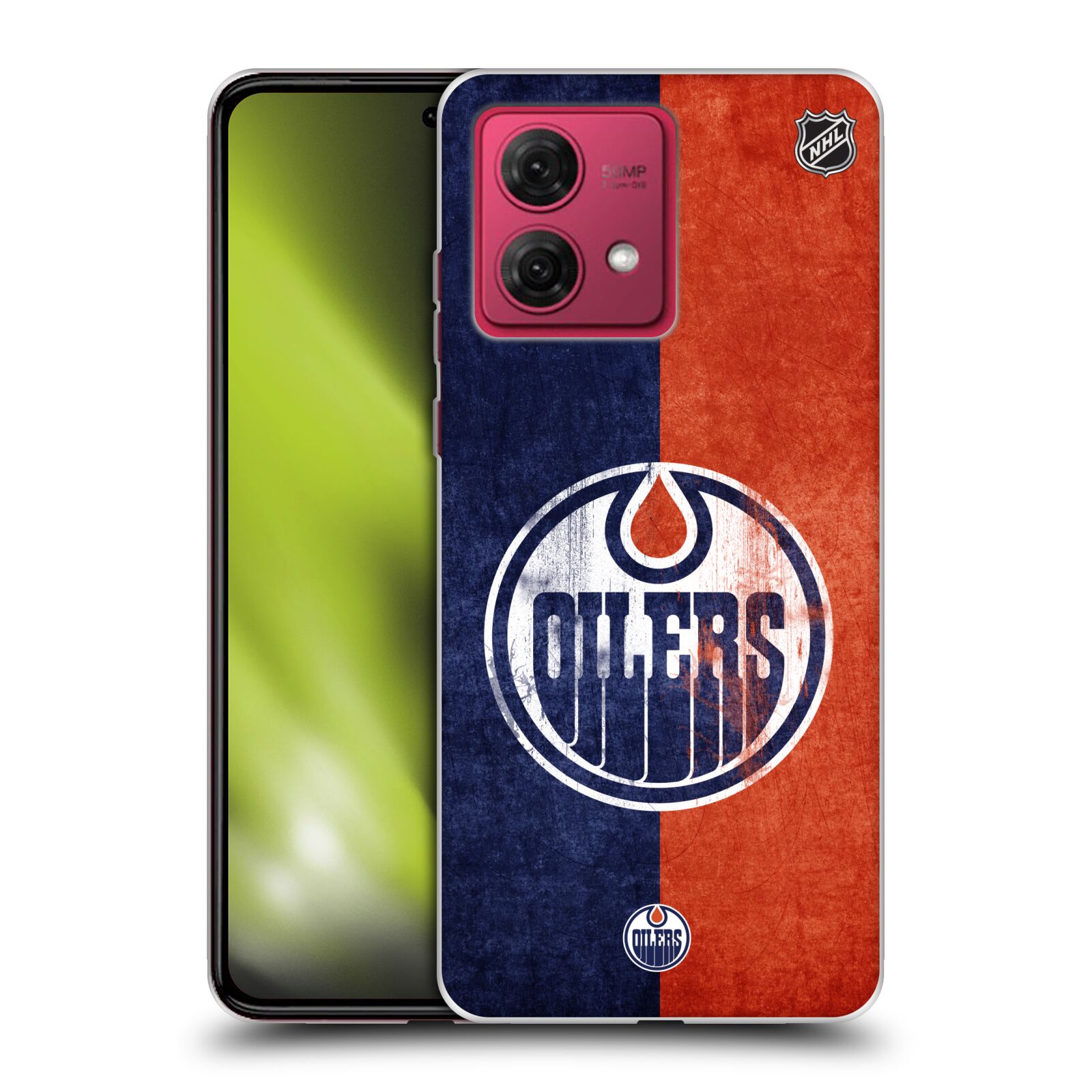Silikonové pouzdro na mobil Motorola Moto G84 5G - NHL - Půlené logo Edmonton Oilers (Silikonový kryt, obal, pouzdro na mobilní telefon Motorola Moto G84 5G s licencovaným motivem NHL - Půlené logo Edmonton Oilers)