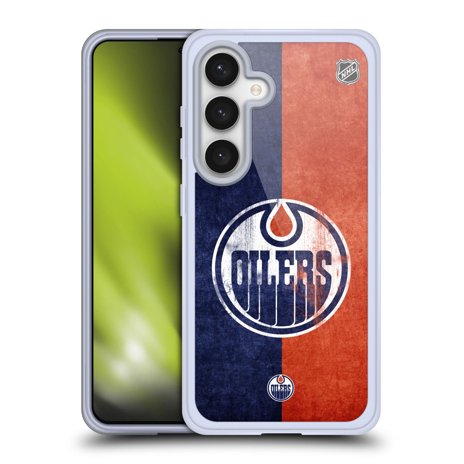 Silikonové lesklé pouzdro na mobil Samsung Galaxy S24 - NHL - Půlené logo Edmonton Oilers (Silikonový kryt, obal, pouzdro na mobilní telefon Samsung Galaxy S24 s licencovaným motivem NHL - Půlené logo Edmonton Oilers)