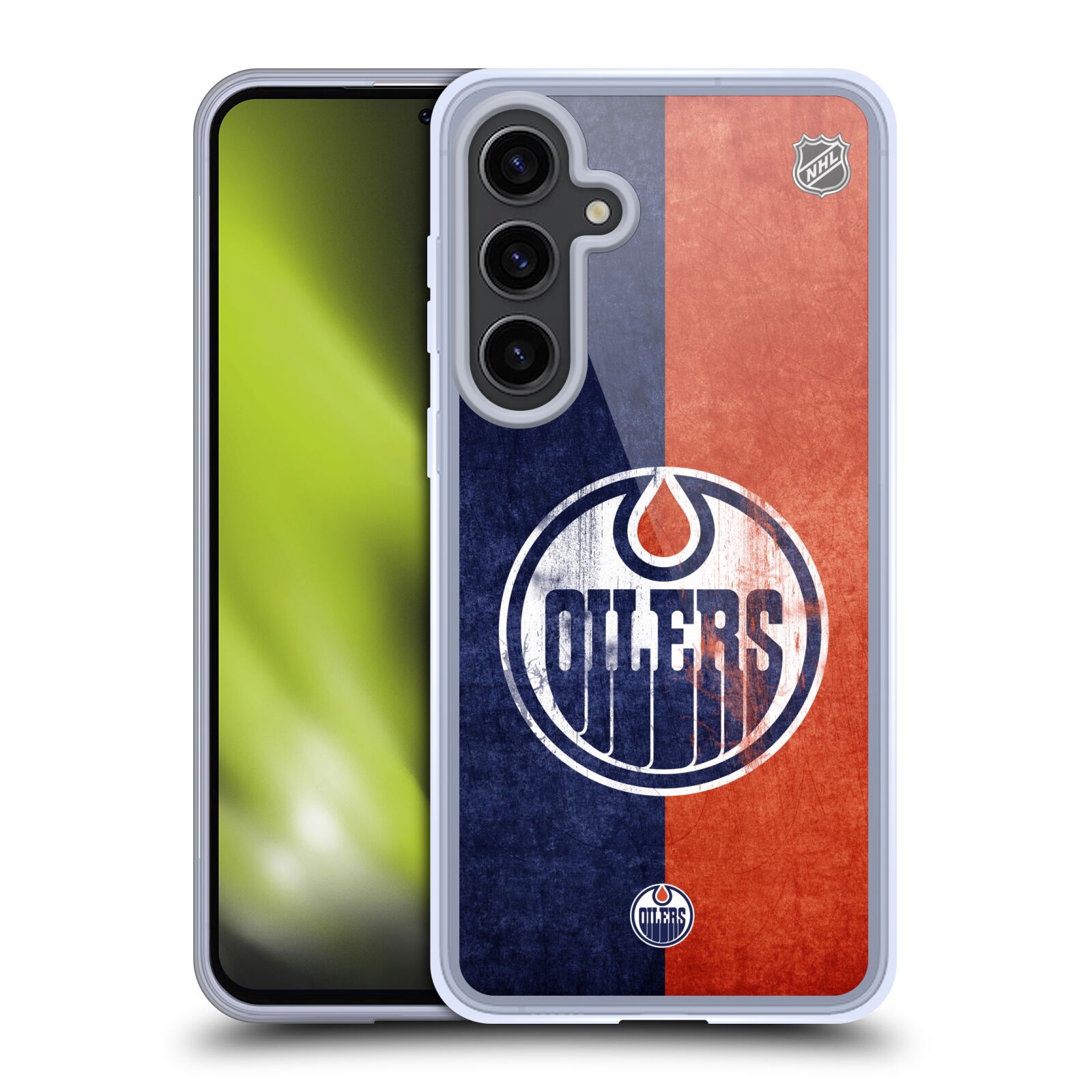 Silikonové lesklé pouzdro na mobil Samsung Galaxy S24 Plus - NHL - Půlené logo Edmonton Oilers (Silikonový kryt, obal, pouzdro na mobilní telefon Samsung Galaxy S24 Plus s licencovaným motivem NHL - Půlené logo Edmonton Oilers)