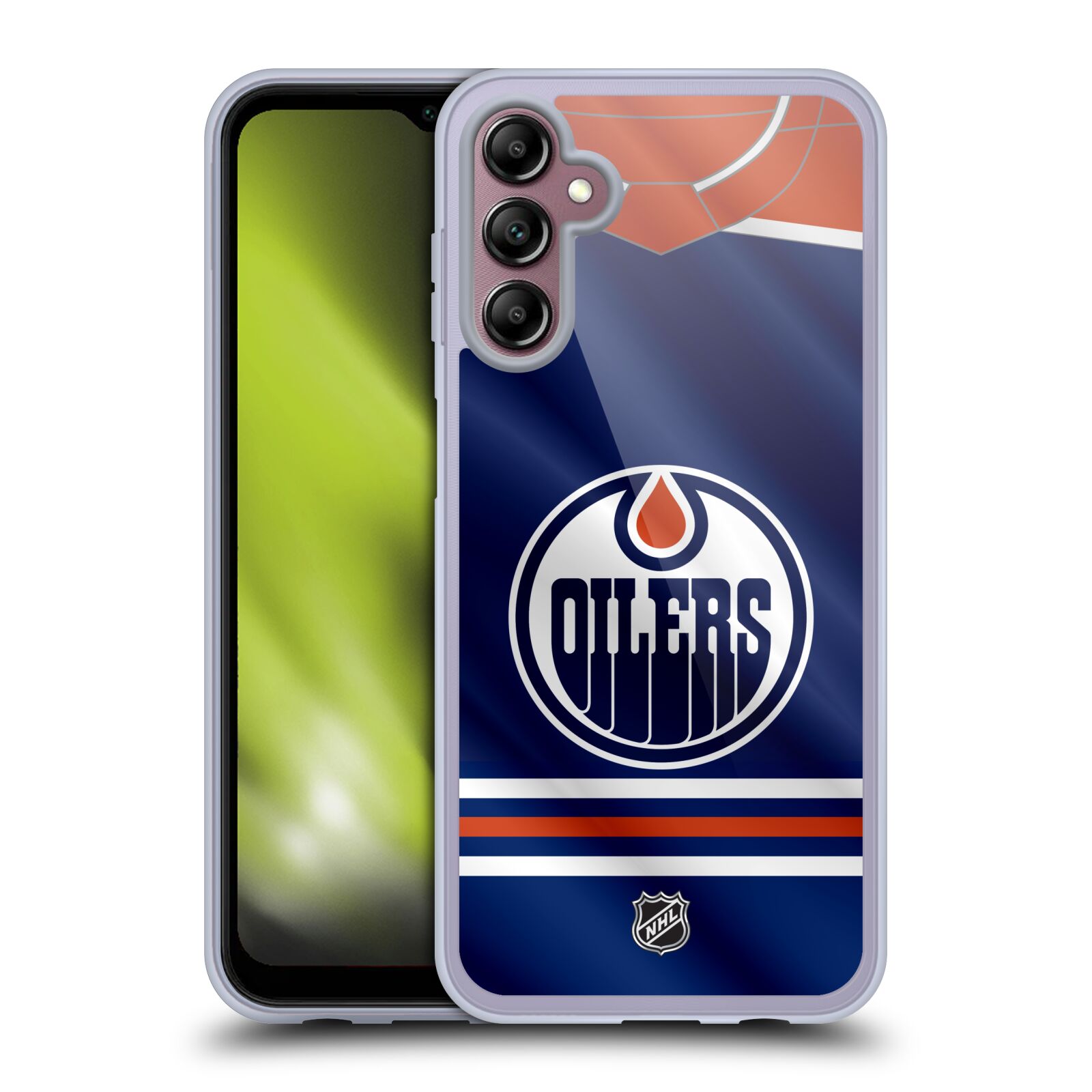 Silikonové pouzdro na mobil Samsung Galaxy A14 5G / LTE - NHL - Dres Edmonton Oilers (Silikonový kryt, obal, pouzdro na mobilní telefon Samsung Galaxy A14 5G / LTE s licencovaným motivem NHL - Dres Edmonton Oilers)