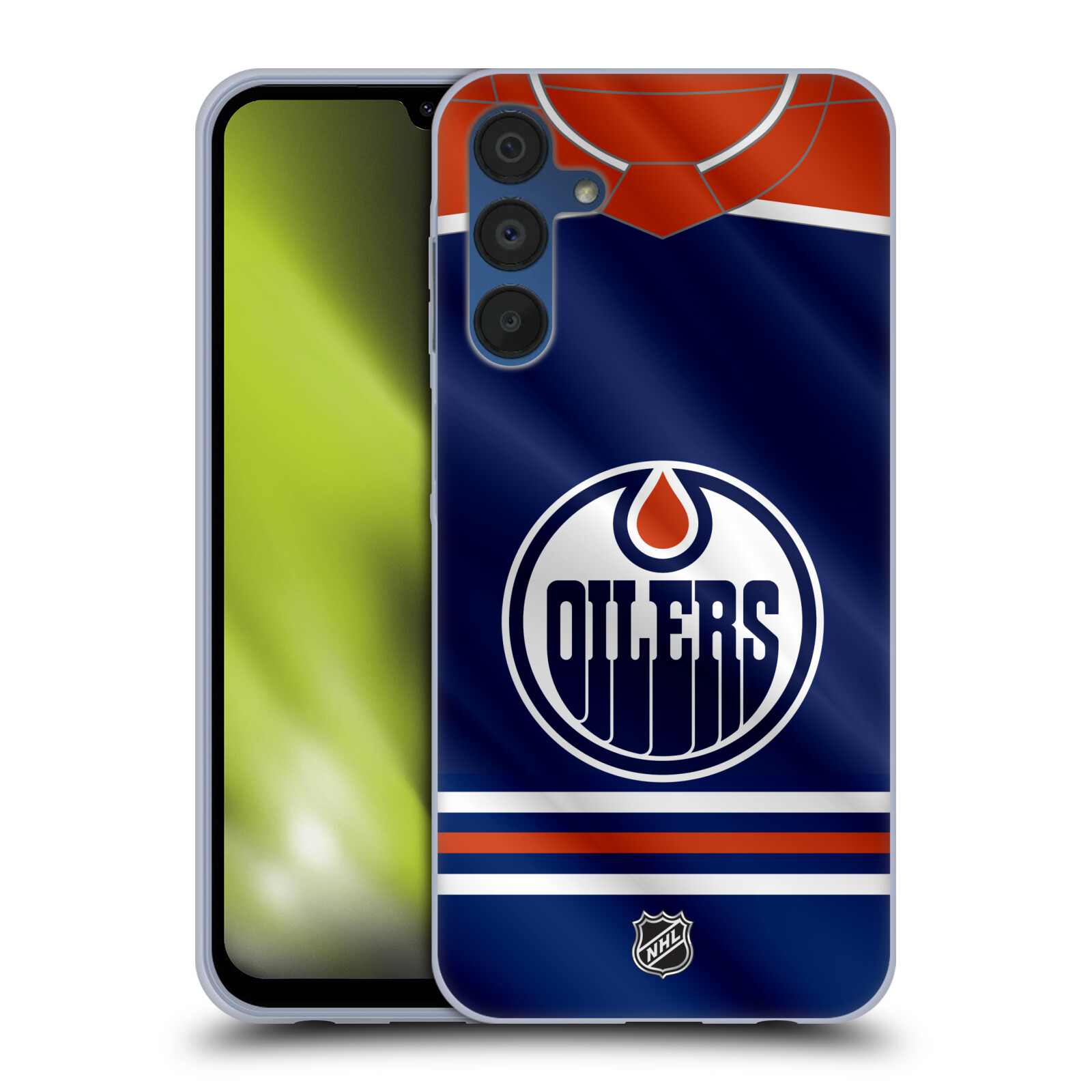 Silikonové pouzdro na mobil Samsung Galaxy A15 / A15 5G - NHL - Dres Edmonton Oilers (Silikonový kryt, obal, pouzdro na mobilní telefon Samsung Galaxy A15 / A15 5G s licencovaným motivem NHL - Dres Edmonton Oilers)