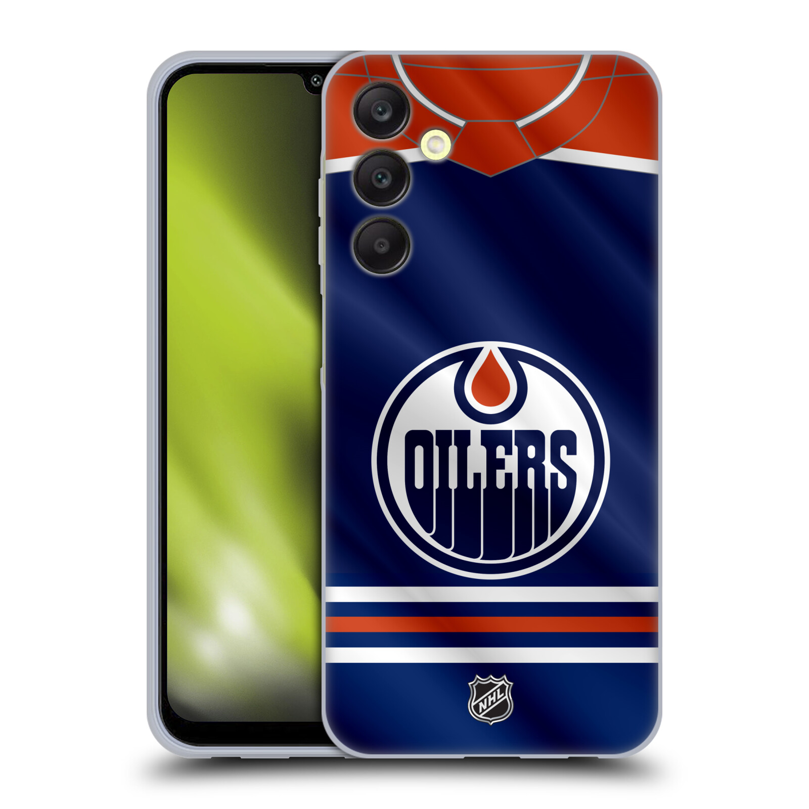 Silikonové pouzdro na mobil Samsung Galaxy A25 5G - NHL - Dres Edmonton Oilers (Silikonový kryt, obal, pouzdro na mobilní telefon Samsung Galaxy A25 5G s licencovaným motivem NHL - Dres Edmonton Oilers)