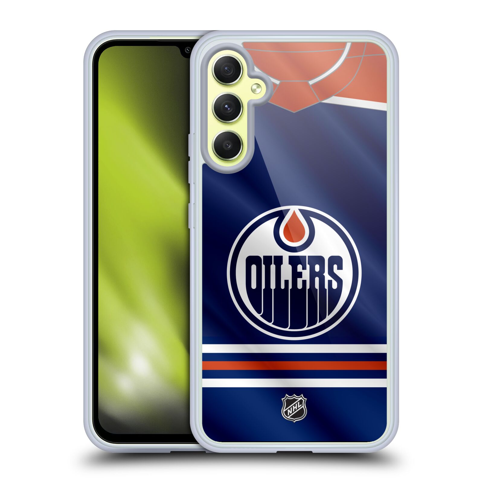 Silikonové pouzdro na mobil Samsung Galaxy A34 5G - NHL - Dres Edmonton Oilers (Silikonový kryt, obal, pouzdro na mobilní telefon Samsung Galaxy A34 5G s licencovaným motivem NHL - Dres Edmonton Oilers)