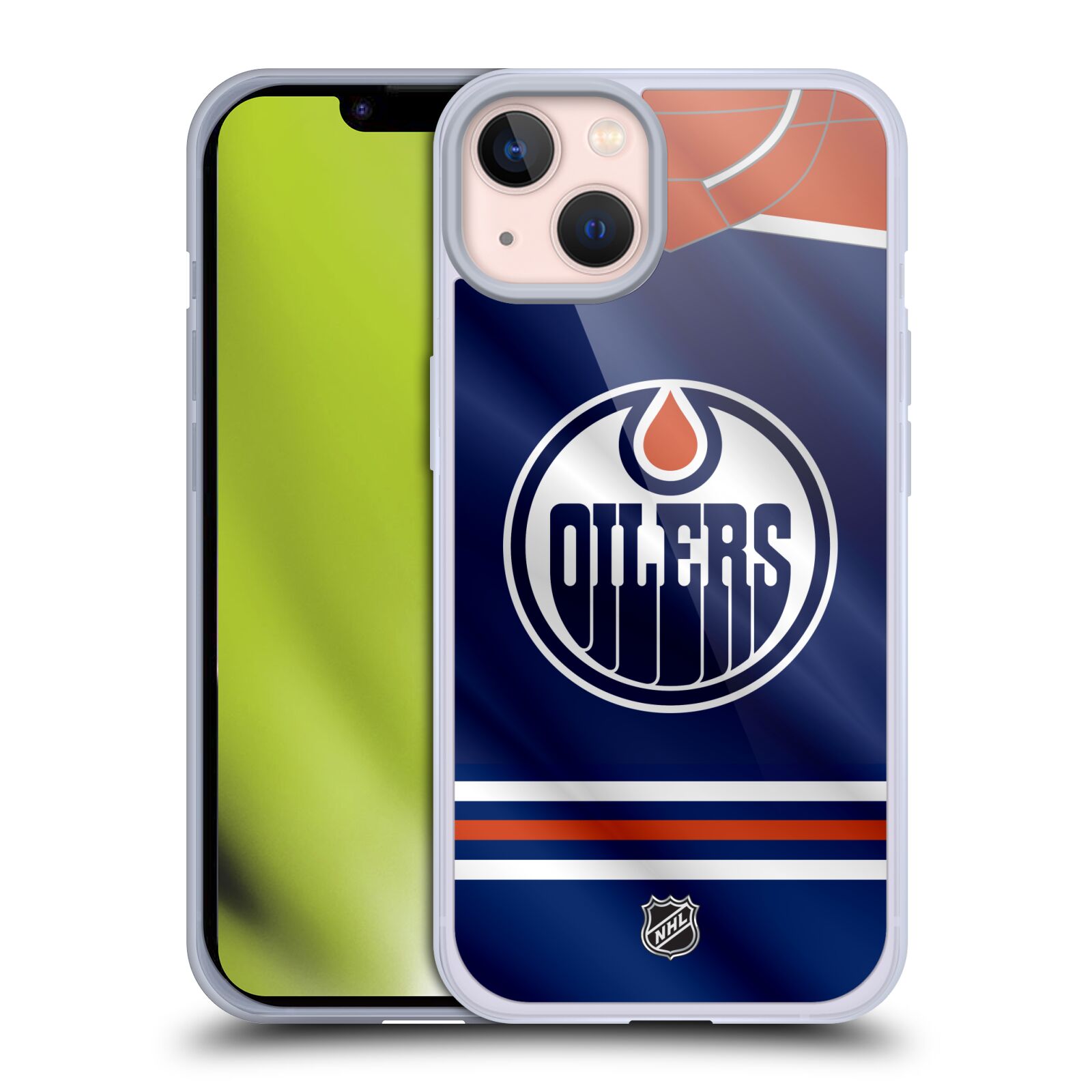Silikonové pouzdro na mobil Apple iPhone 13 - NHL - Dres Edmonton Oilers (Silikonový kryt, obal, pouzdro na mobilní telefon Apple iPhone 13 s licencovaným motivem NHL - Dres Edmonton Oilers)
