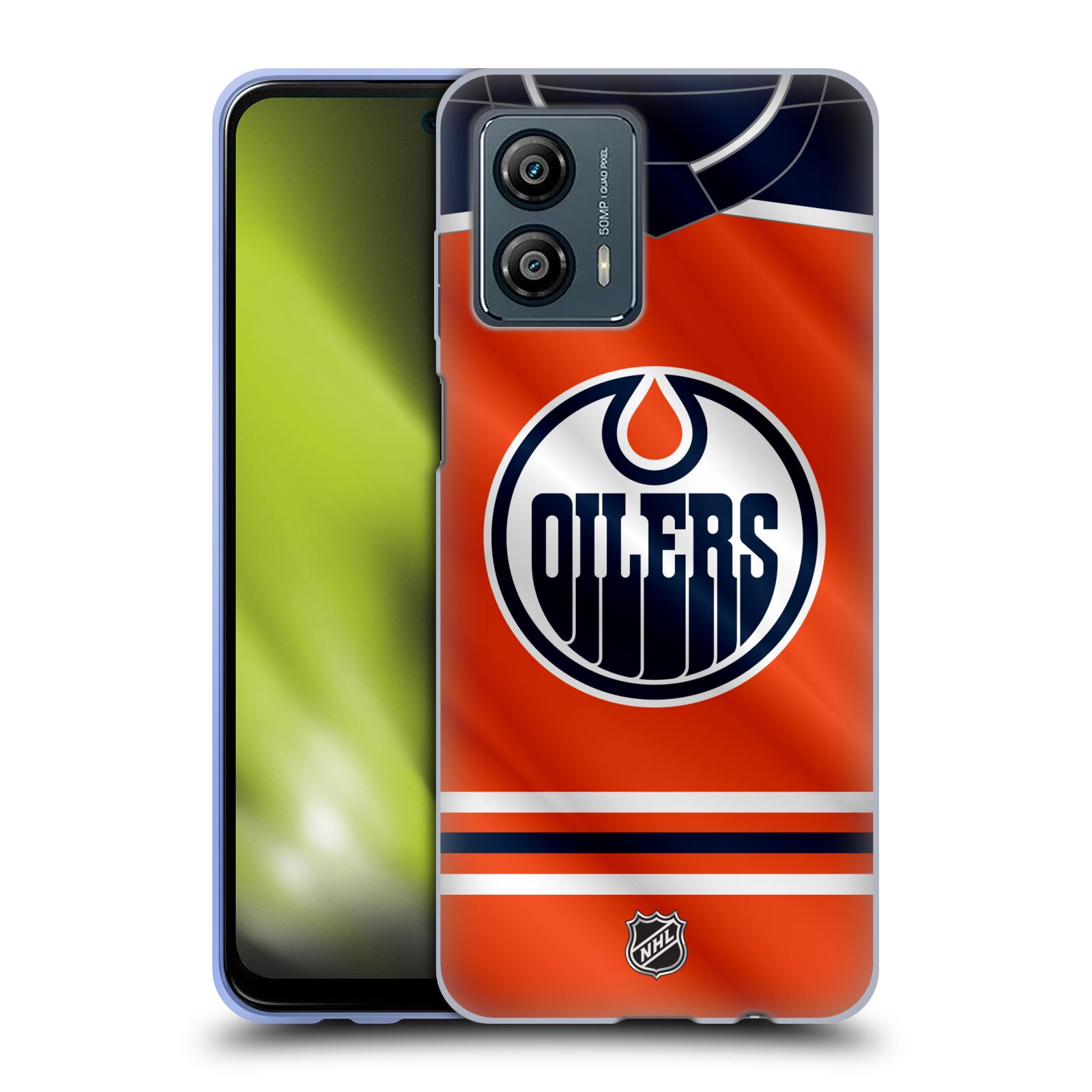 Silikonové pouzdro na mobil Motorola Moto G53 5G - NHL - Dres Edmonton Oilers (Silikonový kryt, obal, pouzdro na mobilní telefon Motorola Moto G53 5G s licencovaným motivem NHL - Dres Edmonton Oilers)