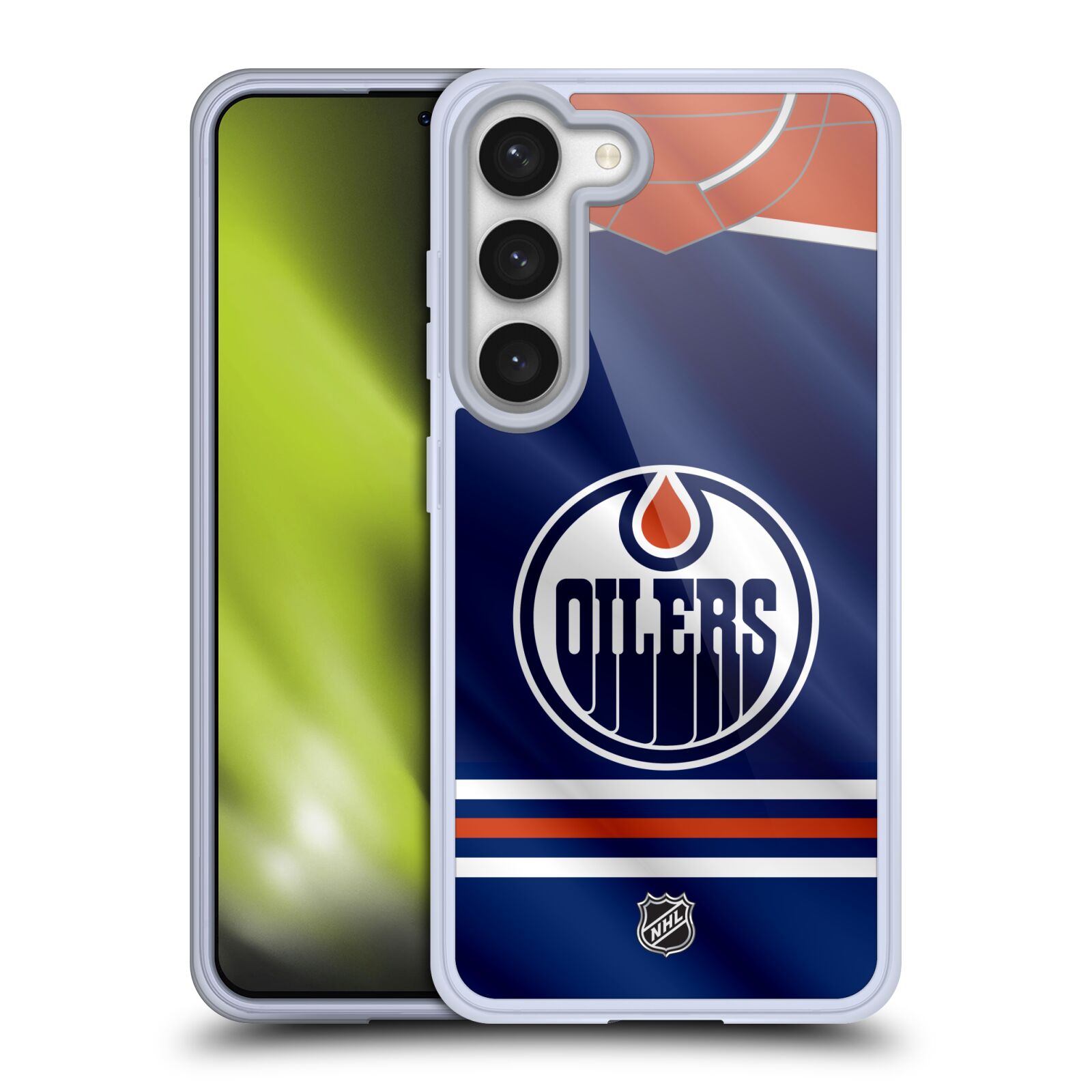 Silikonové pouzdro na mobil Samsung Galaxy S23 - NHL - Dres Edmonton Oilers (Silikonový kryt, obal, pouzdro na mobilní telefon Samsung Galaxy S23 s licencovaným motivem NHL - Dres Edmonton Oilers)