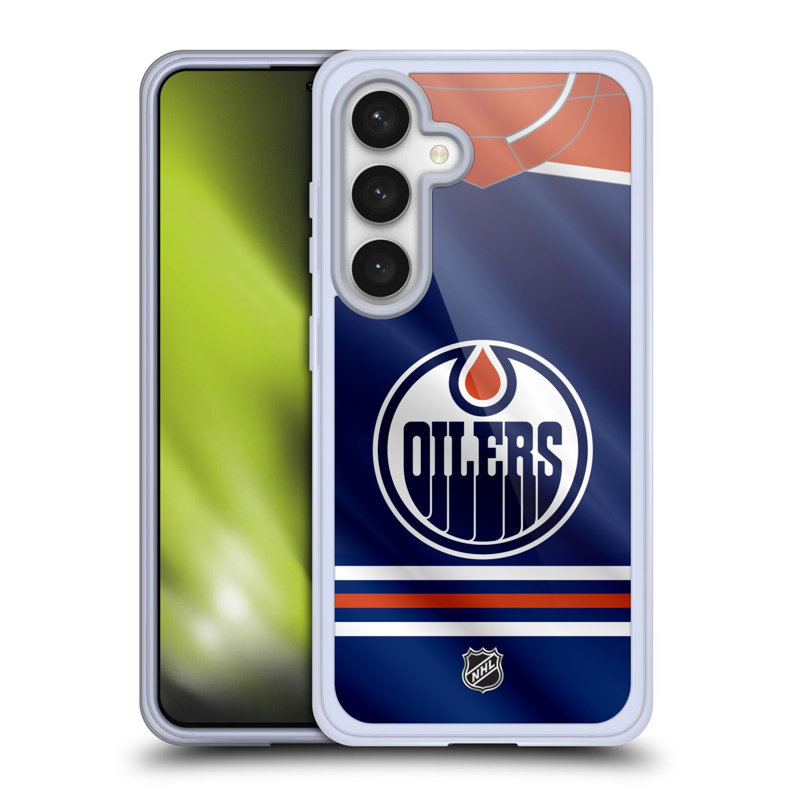 Silikonové lesklé pouzdro na mobil Samsung Galaxy S24 - NHL - Dres Edmonton Oilers (Silikonový kryt, obal, pouzdro na mobilní telefon Samsung Galaxy S24 s licencovaným motivem NHL - Dres Edmonton Oilers)