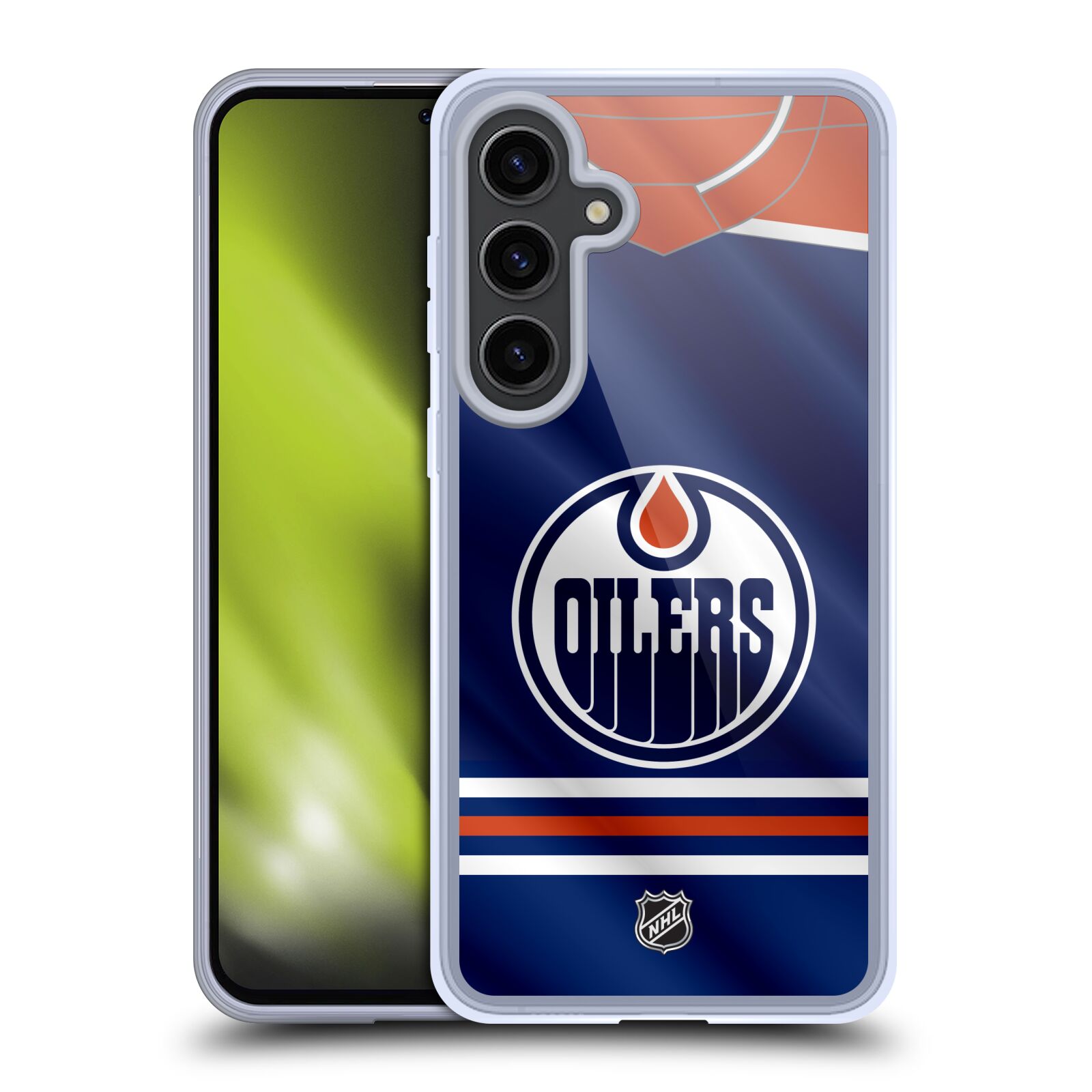 Silikonové lesklé pouzdro na mobil Samsung Galaxy S24 Plus - NHL - Dres Edmonton Oilers (Silikonový kryt, obal, pouzdro na mobilní telefon Samsung Galaxy S24 Plus s licencovaným motivem NHL - Dres Edmonton Oilers)