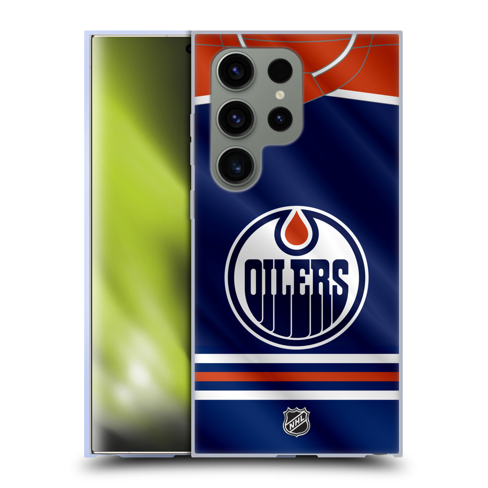 Silikonové lesklé pouzdro na mobil Samsung Galaxy S24 Ultra - NHL - Dres Edmonton Oilers (Silikonový kryt, obal, pouzdro na mobilní telefon Samsung Galaxy S24 Ultra s licencovaným motivem NHL - Dres Edmonton Oilers)
