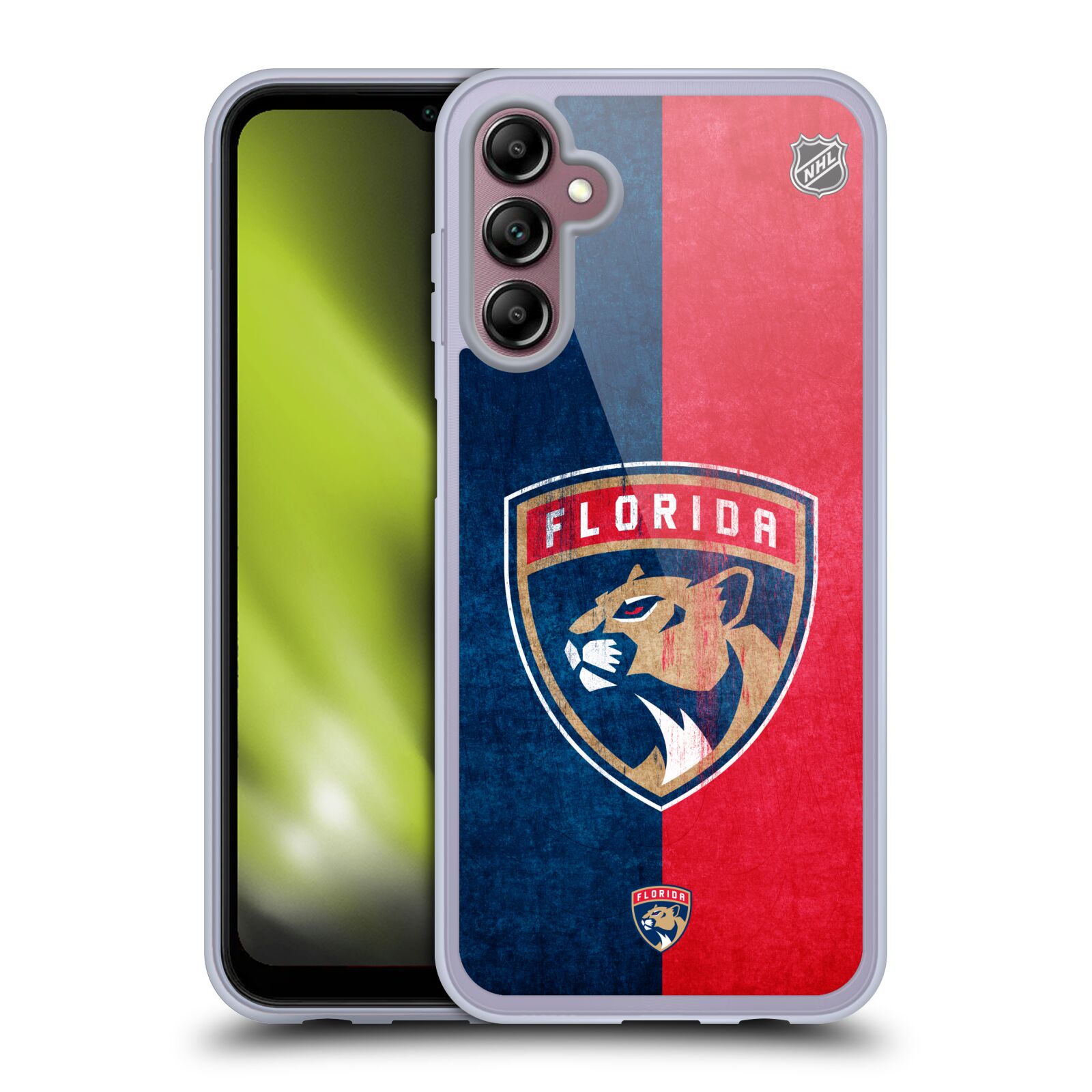 Silikonové pouzdro na mobil Samsung Galaxy A14 5G / LTE - NHL - Půlené logo Florida Panthers (Silikonový kryt, obal, pouzdro na mobilní telefon Samsung Galaxy A14 5G / LTE s licencovaným motivem NHL - Půlené logo Florida Panthers)