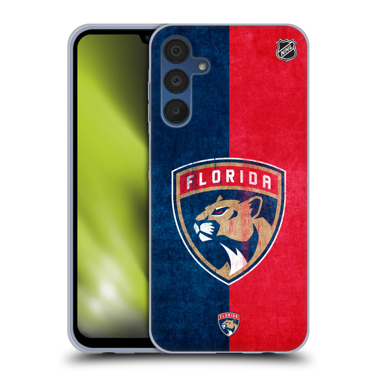 Silikonové pouzdro na mobil Samsung Galaxy A15 / A15 5G - NHL - Půlené logo Florida Panthers (Silikonový kryt, obal, pouzdro na mobilní telefon Samsung Galaxy A15 / A15 5G s licencovaným motivem NHL - Půlené logo Florida Panthers)