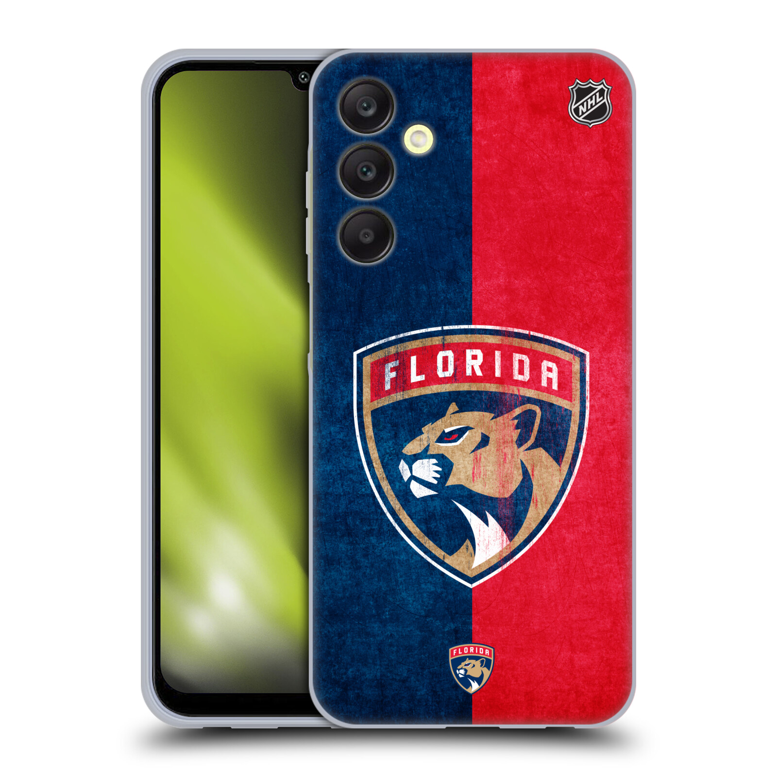Silikonové pouzdro na mobil Samsung Galaxy A25 5G - NHL - Půlené logo Florida Panthers (Silikonový kryt, obal, pouzdro na mobilní telefon Samsung Galaxy A25 5G s licencovaným motivem NHL - Půlené logo Florida Panthers)