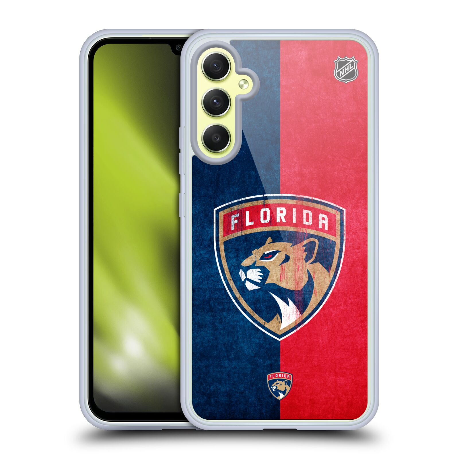 Silikonové pouzdro na mobil Samsung Galaxy A34 5G - NHL - Půlené logo Florida Panthers (Silikonový kryt, obal, pouzdro na mobilní telefon Samsung Galaxy A34 5G s licencovaným motivem NHL - Půlené logo Florida Panthers)