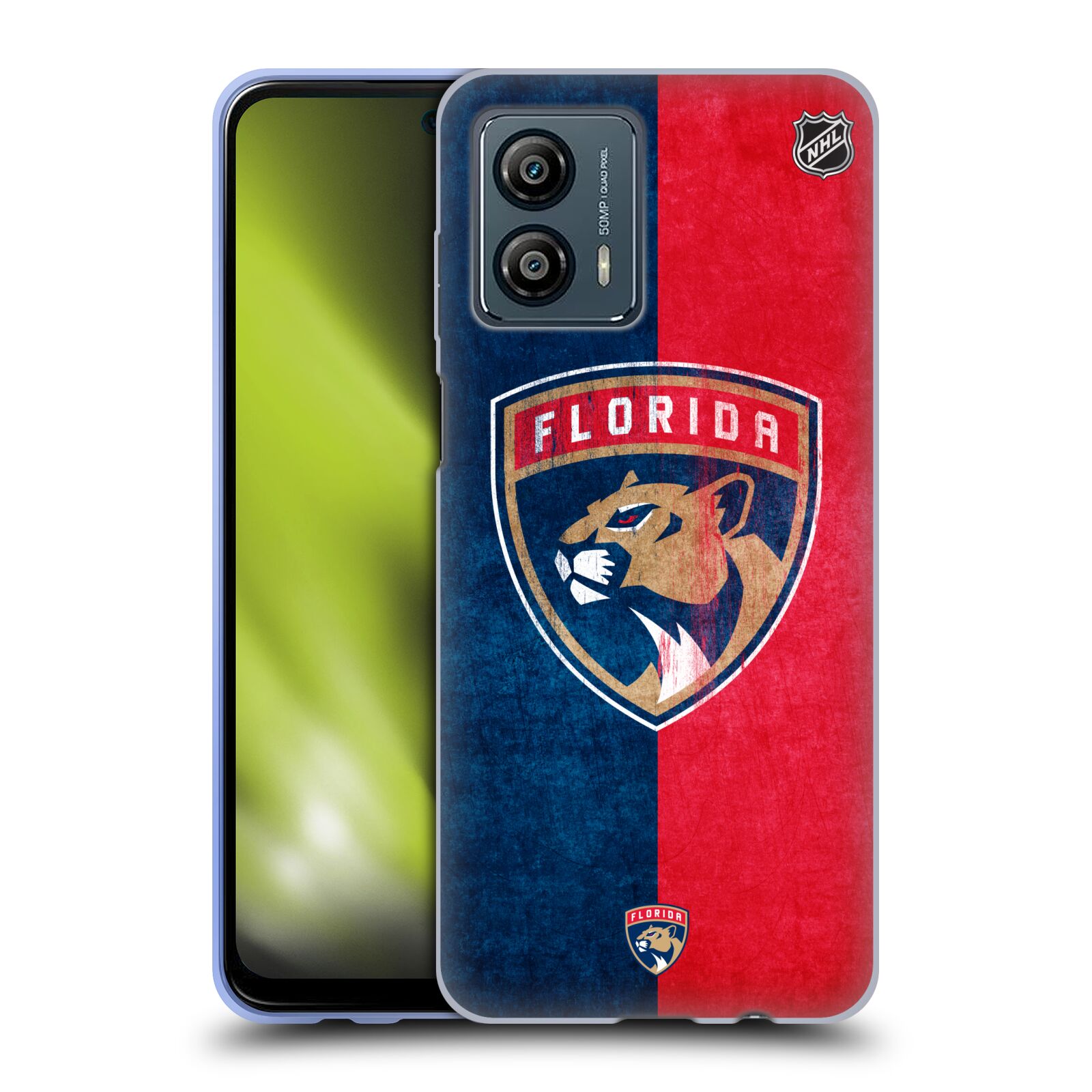 Silikonové pouzdro na mobil Motorola Moto G53 5G - NHL - Půlené logo Florida Panthers (Silikonový kryt, obal, pouzdro na mobilní telefon Motorola Moto G53 5G s licencovaným motivem NHL - Půlené logo Florida Panthers)