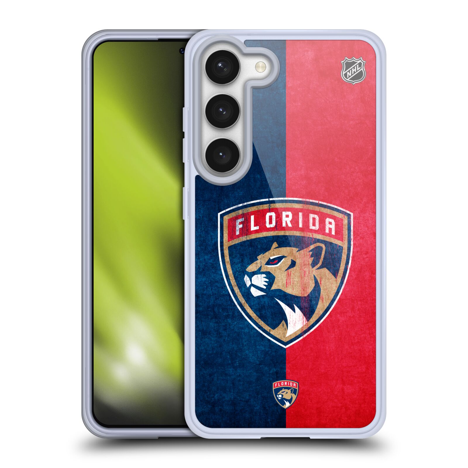 Silikonové pouzdro na mobil Samsung Galaxy S23 - NHL - Půlené logo Florida Panthers (Silikonový kryt, obal, pouzdro na mobilní telefon Samsung Galaxy S23 s licencovaným motivem NHL - Půlené logo Florida Panthers)