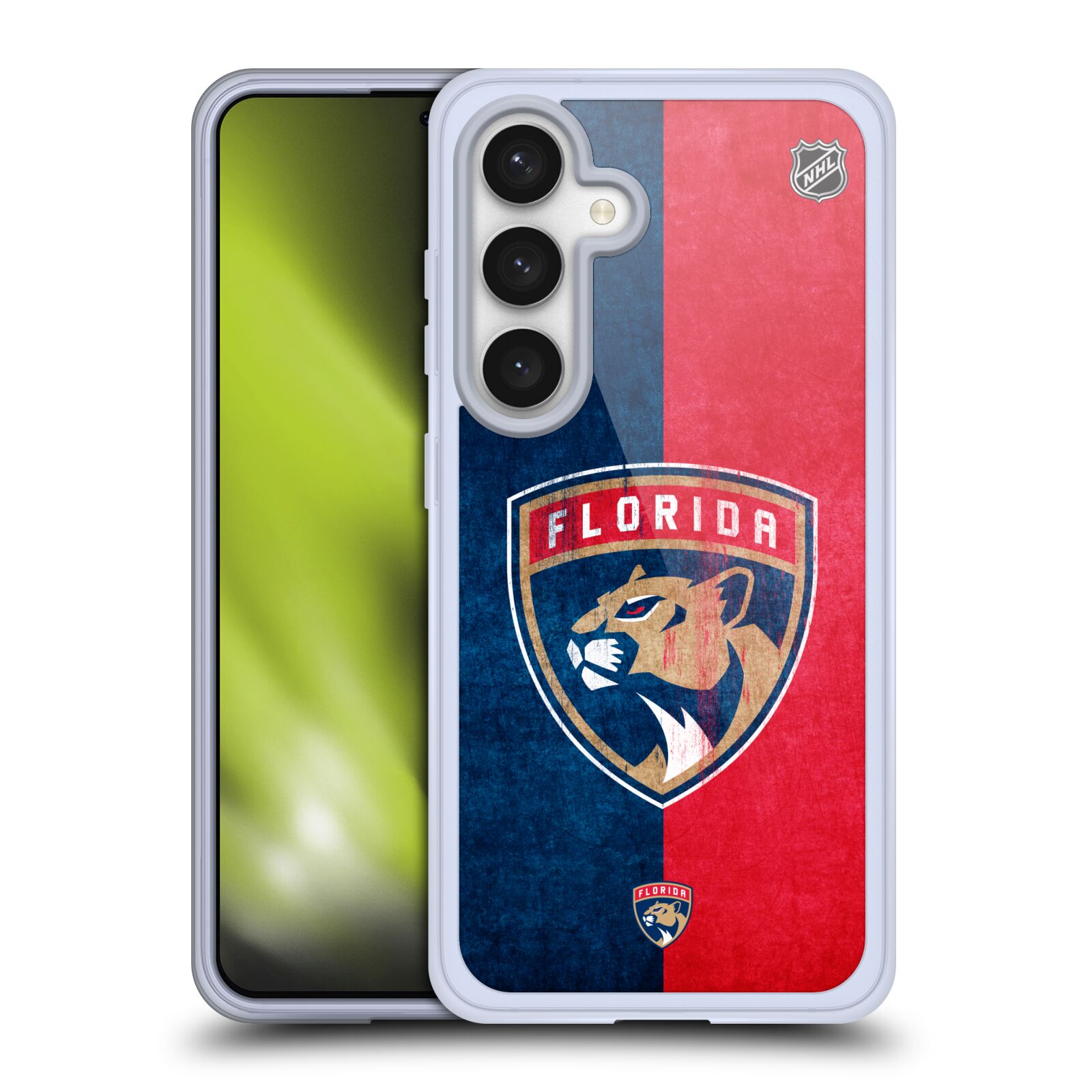 Silikonové lesklé pouzdro na mobil Samsung Galaxy S24 - NHL - Půlené logo Florida Panthers (Silikonový kryt, obal, pouzdro na mobilní telefon Samsung Galaxy S24 s licencovaným motivem NHL - Půlené logo Florida Panthers)