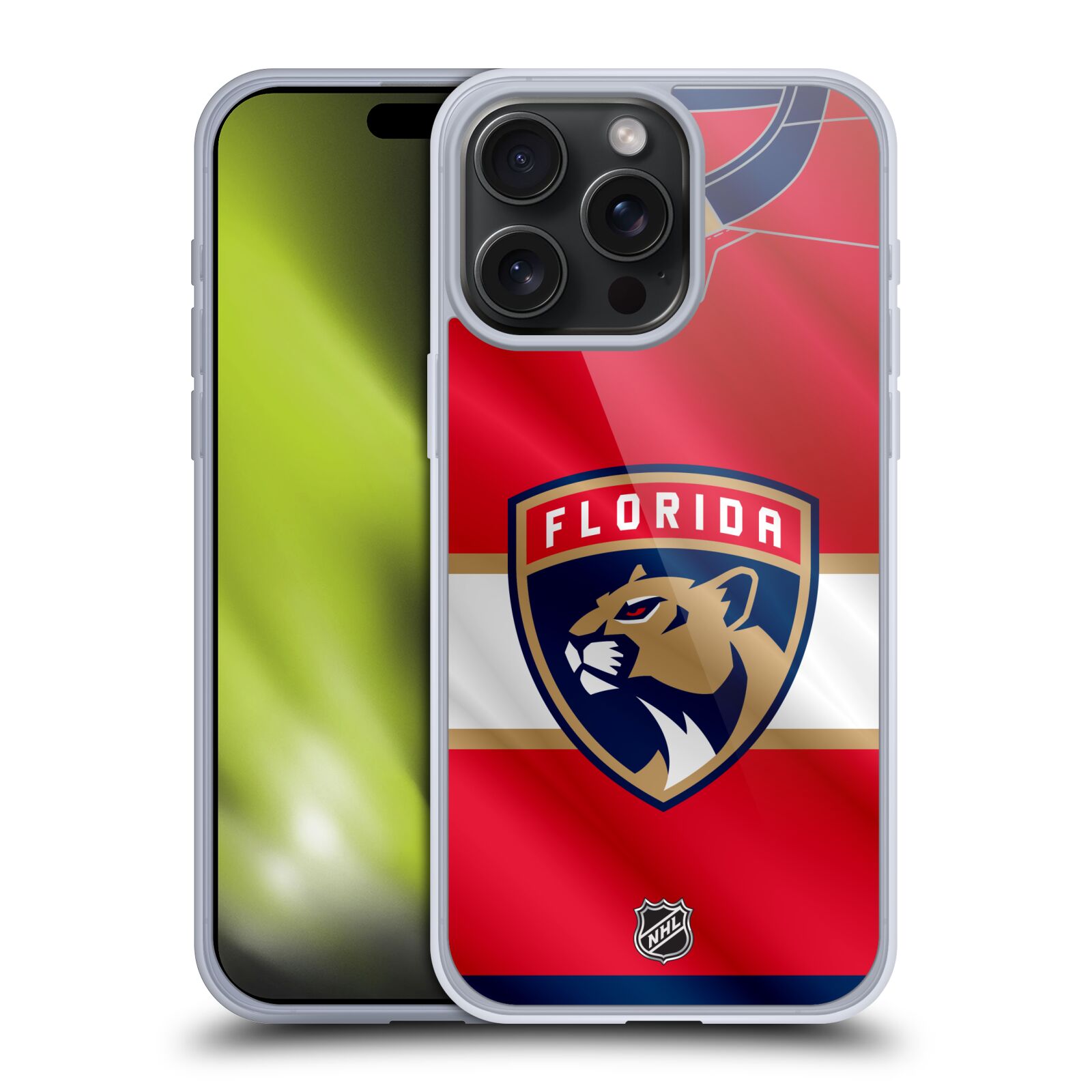 Silikonové lesklé pouzdro na mobil Apple iPhone 15 Pro Max - NHL - Dres Florida Panthers (Silikonový lesklý kryt, obal, pouzdro na mobilní telefon Apple iPhone 15 Pro Max s licencovaným motivem NHL - Dres Florida Panthers)