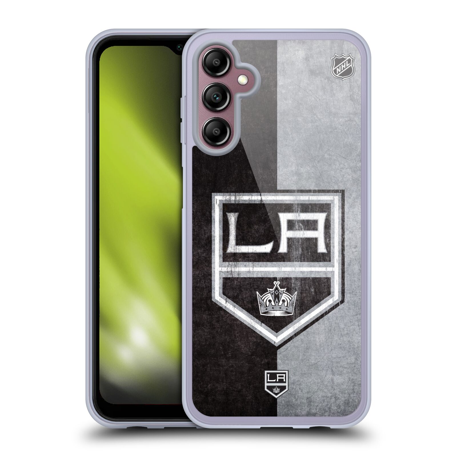Silikonové pouzdro na mobil Samsung Galaxy A14 5G / LTE - NHL - Půlené logo Los Angeles Kings (Silikonový kryt, obal, pouzdro na mobilní telefon Samsung Galaxy A14 5G / LTE s licencovaným motivem NHL - Půlené logo Los Angeles Kings)