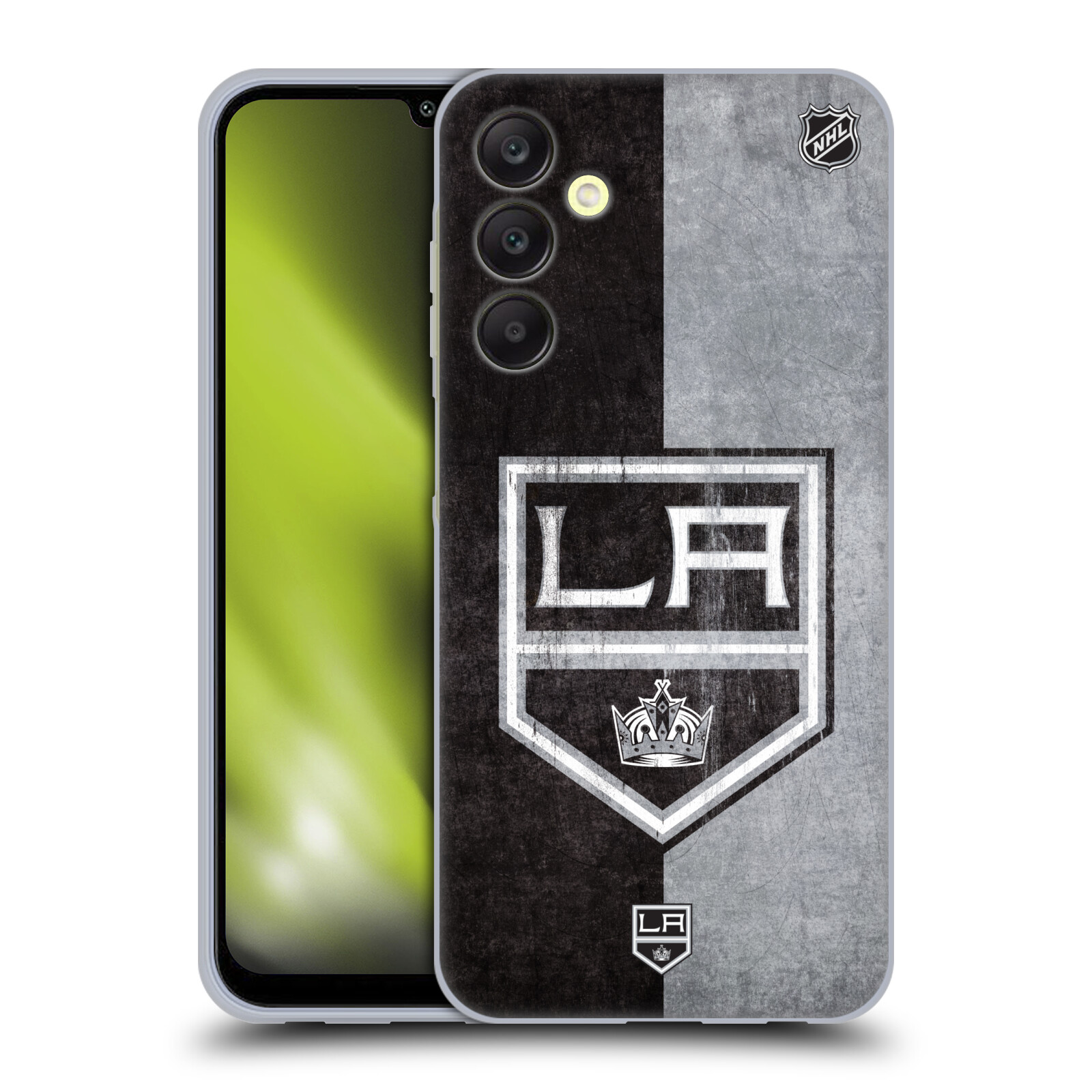 Silikonové pouzdro na mobil Samsung Galaxy A25 5G - NHL - Půlené logo Los Angeles Kings (Silikonový kryt, obal, pouzdro na mobilní telefon Samsung Galaxy A25 5G s licencovaným motivem NHL - Půlené logo Los Angeles Kings)